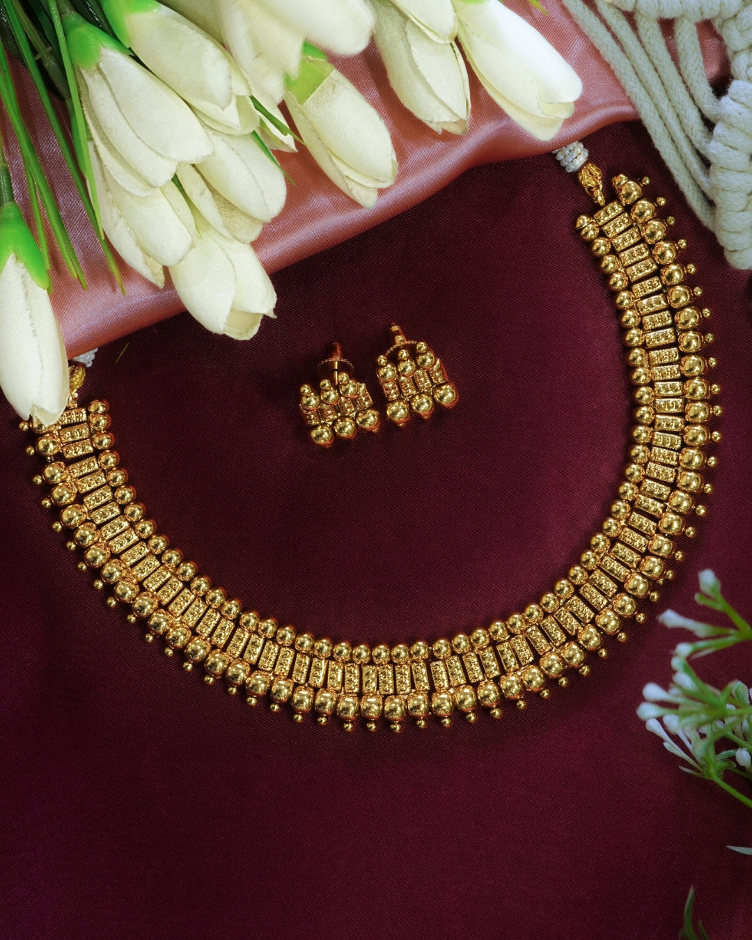 Gold-Plated Artificial Beaded Necklace Set