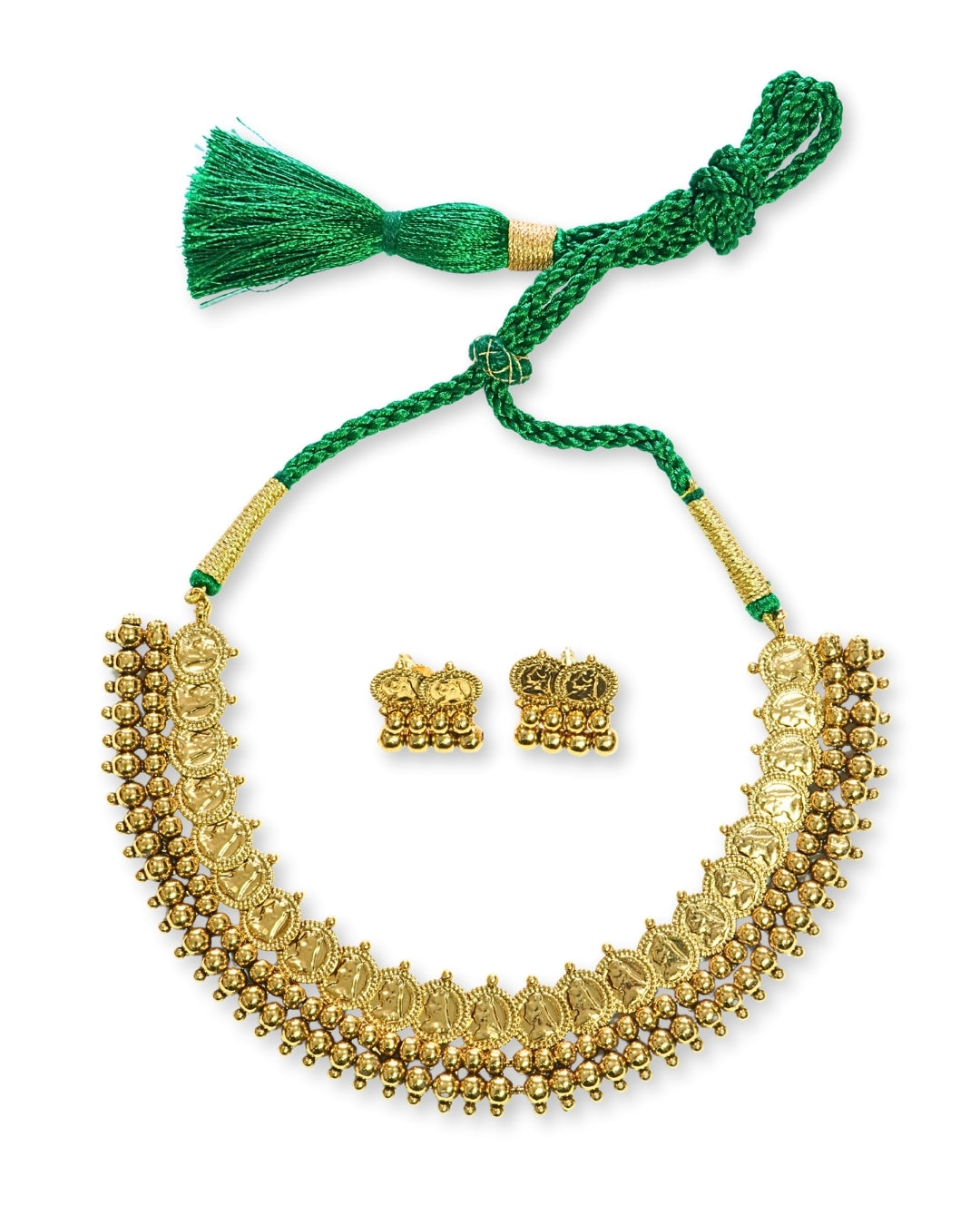 Gold-Plated 3-Layered Coin Stud Necklace Set