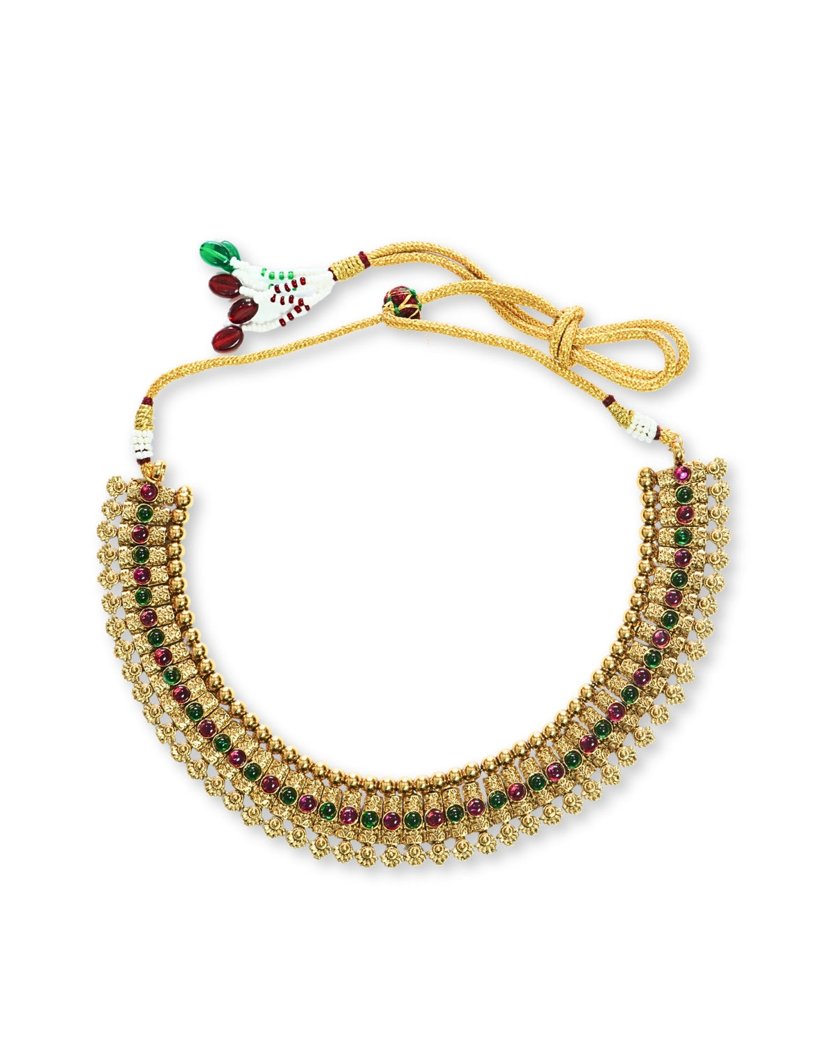 Red & Green Stone Gold-Plated Necklace Set