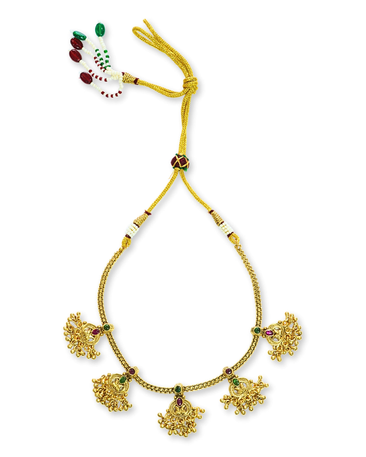 Gold-Plated Artificial Stone & Beaded Dangling Necklace Set