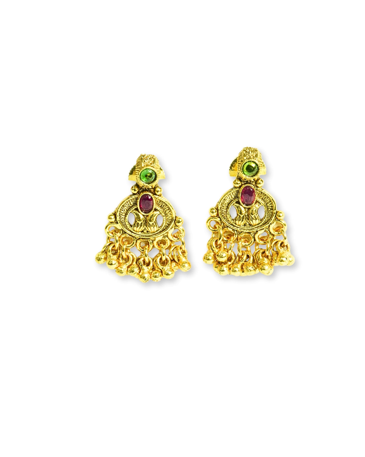 Gold-Plated Artificial Stone & Beaded Dangling Necklace Set