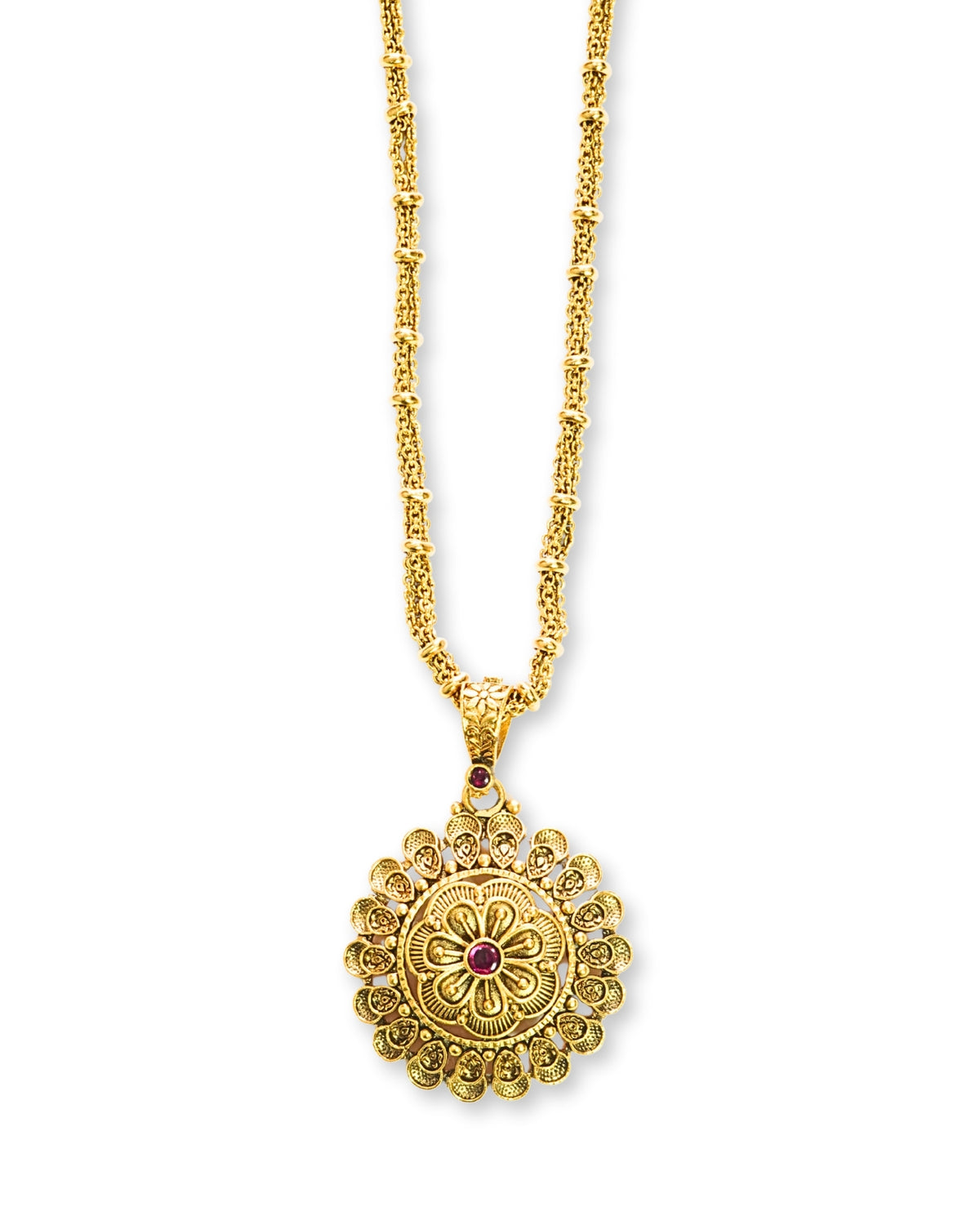 Floral Finish Pendant Necklace Set with Stud Earrings