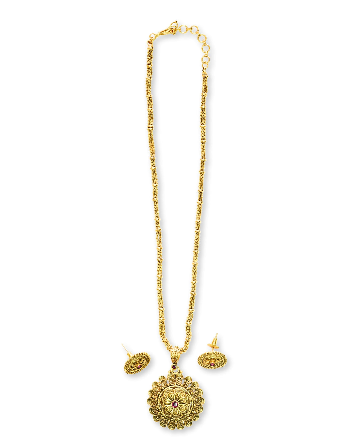 Floral Finish Pendant Necklace Set with Stud Earrings