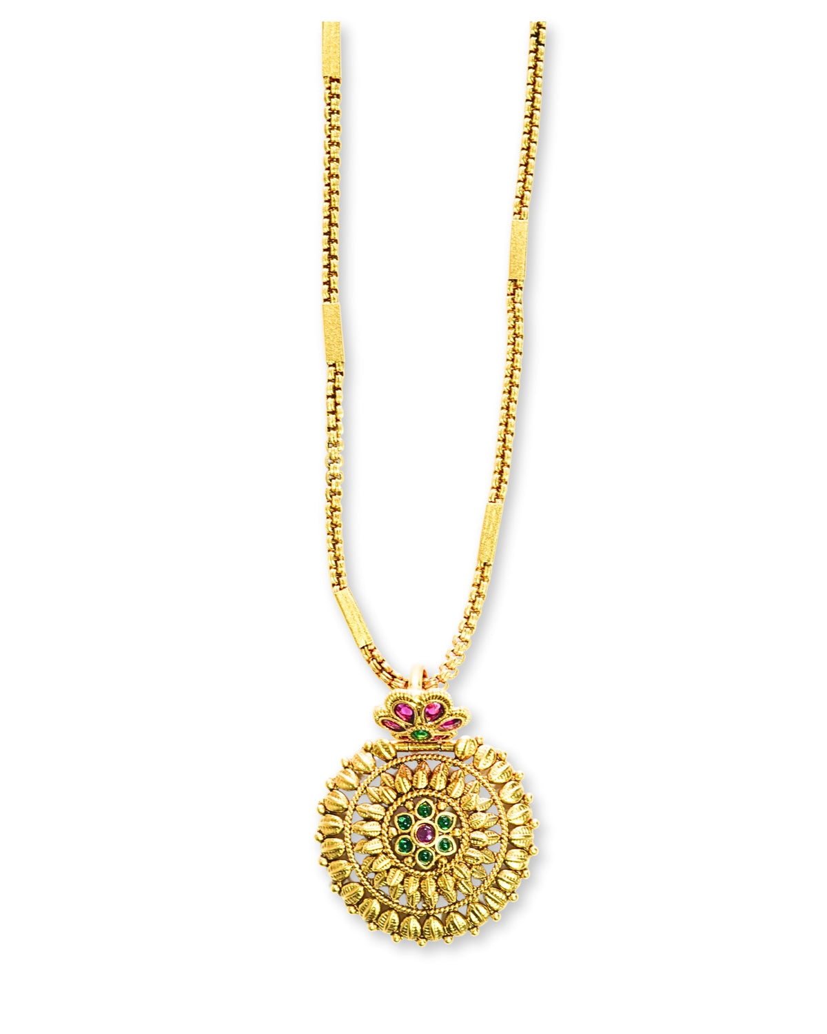 Floral Bold Round Pendant Chain Necklace Set