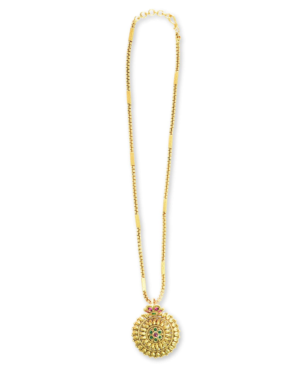 Floral Bold Round Pendant Chain Necklace Set