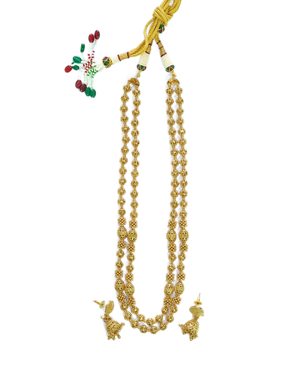 Dual-Layer Beaded Gold plated Necklace & Jhumka Set