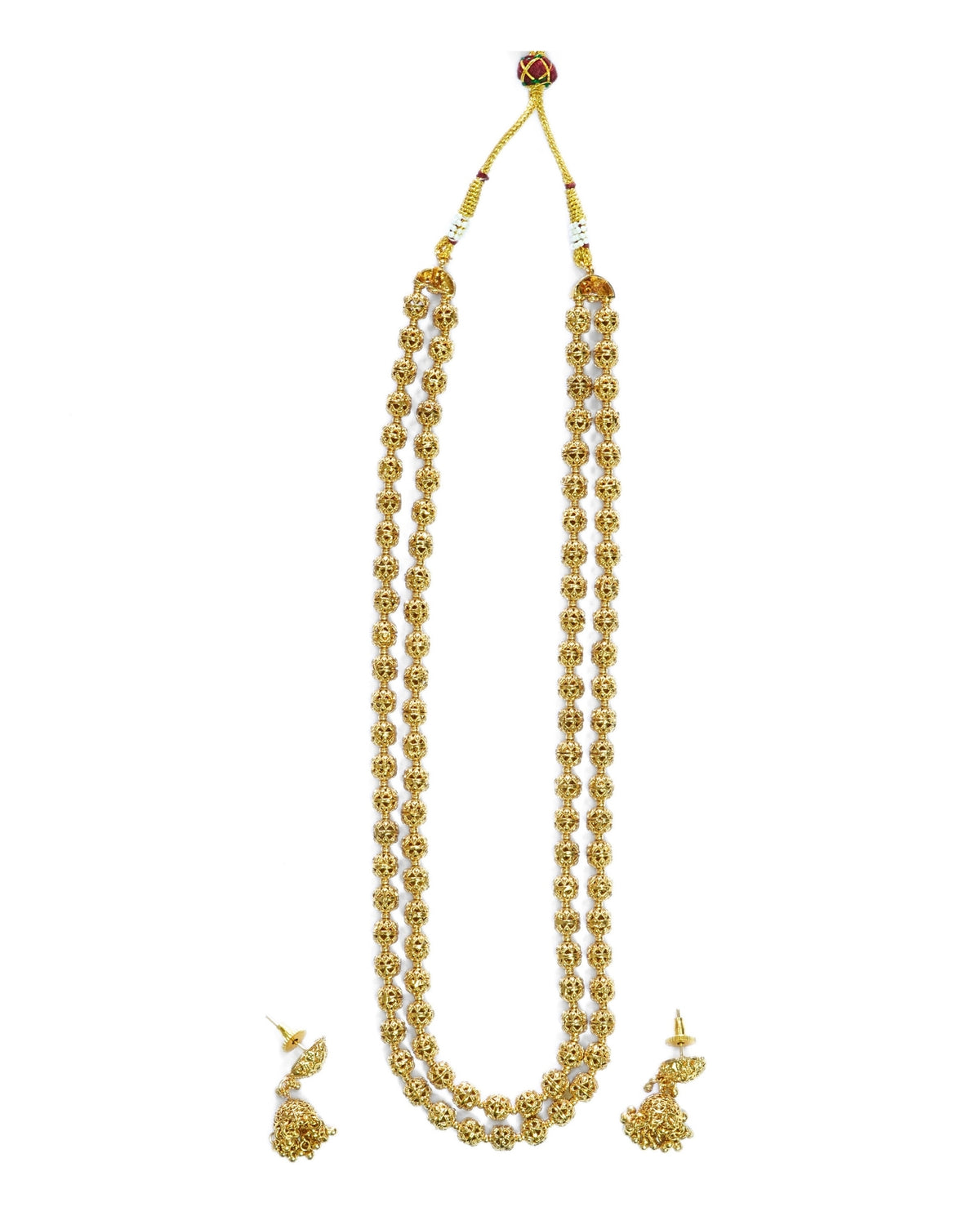 Oval Beaded Gold plated Dual Layer Necklace set