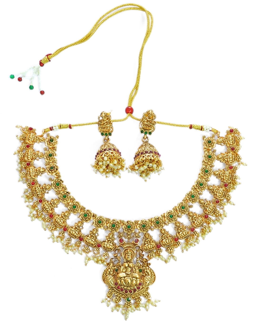 22K Gold-Plated Temple Stone-Studded Broad Choker Set