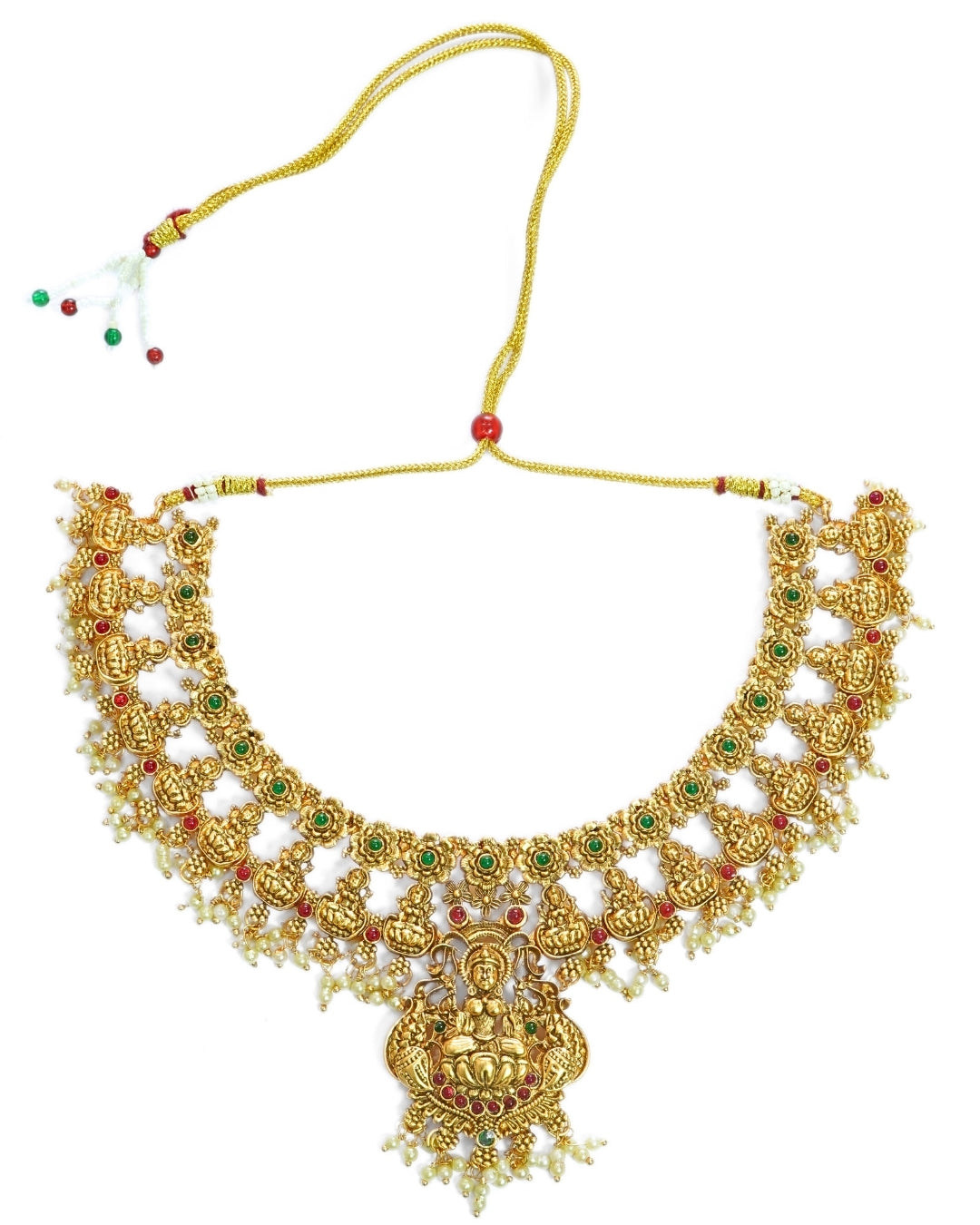 22K Gold-Plated Temple Stone-Studded Broad Choker Set
