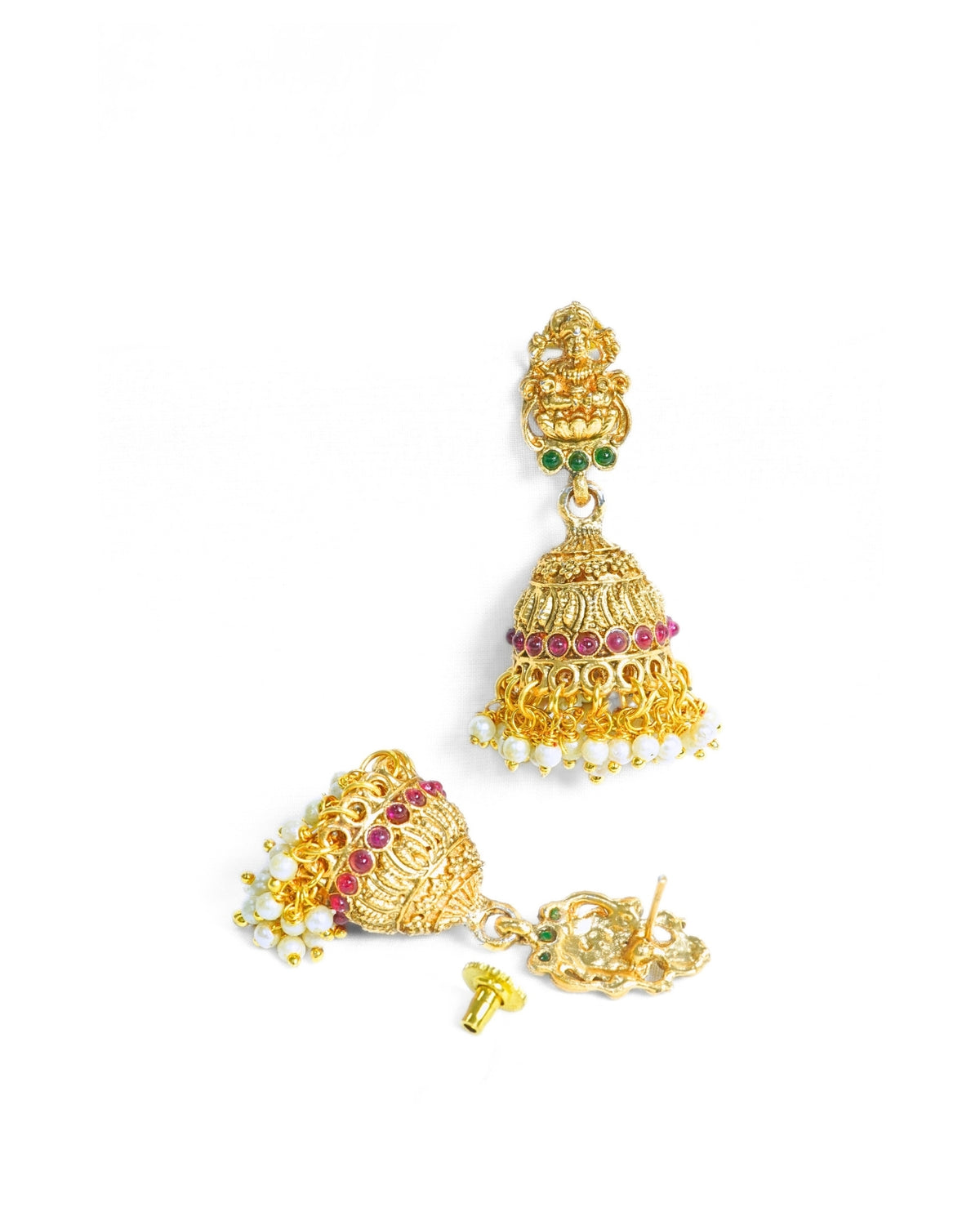 22K Gold-Plated Temple Stone-Studded Broad Choker Set