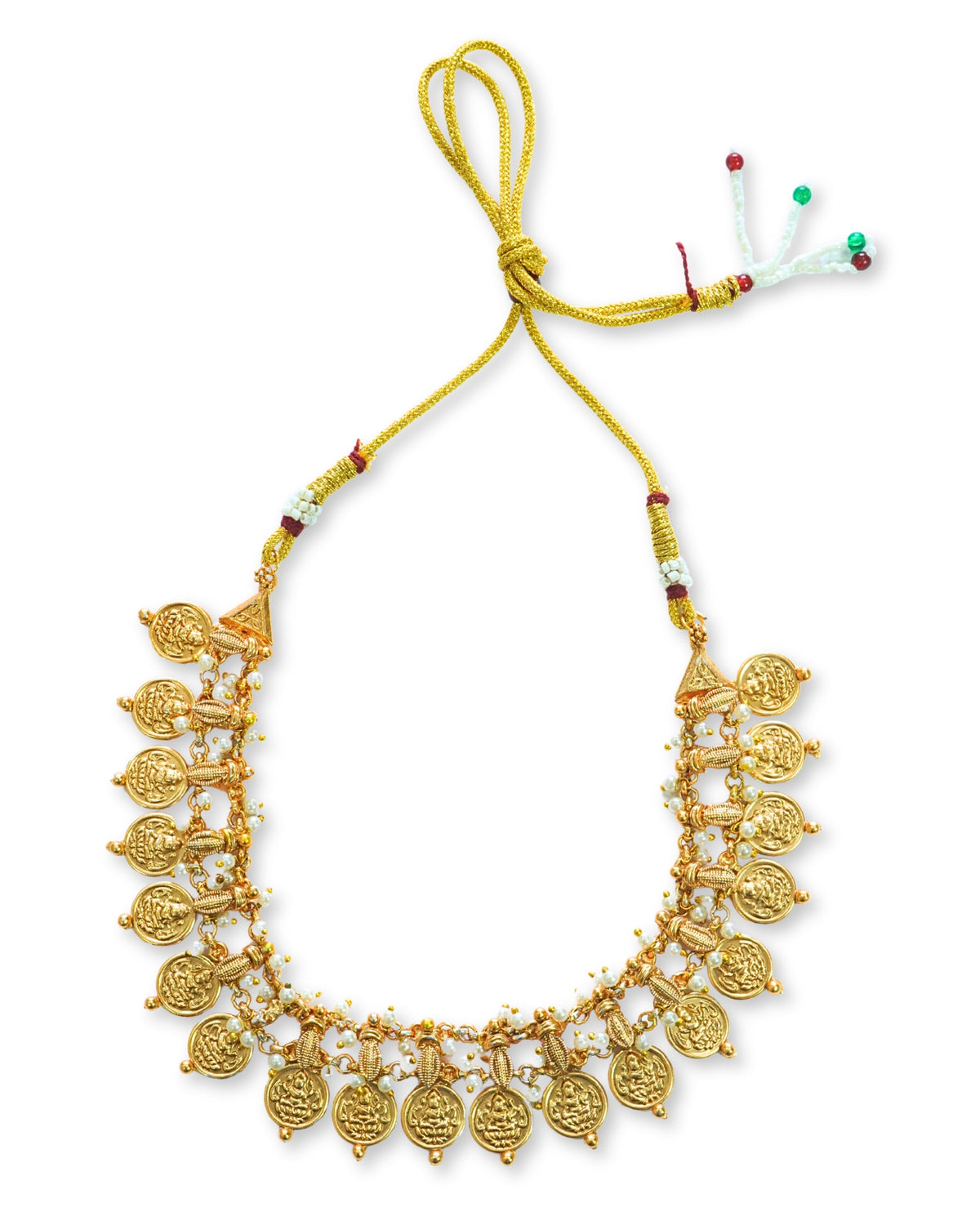 Laxmi Coin Matte Finish Pearl Necklace Set
