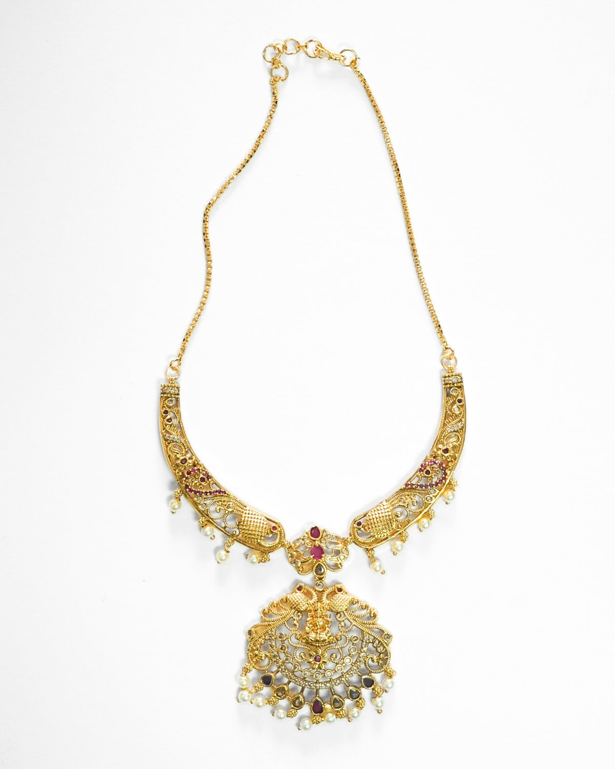 Traditional Temple Gold-Plated AD & Stone Studded Necklace Set
