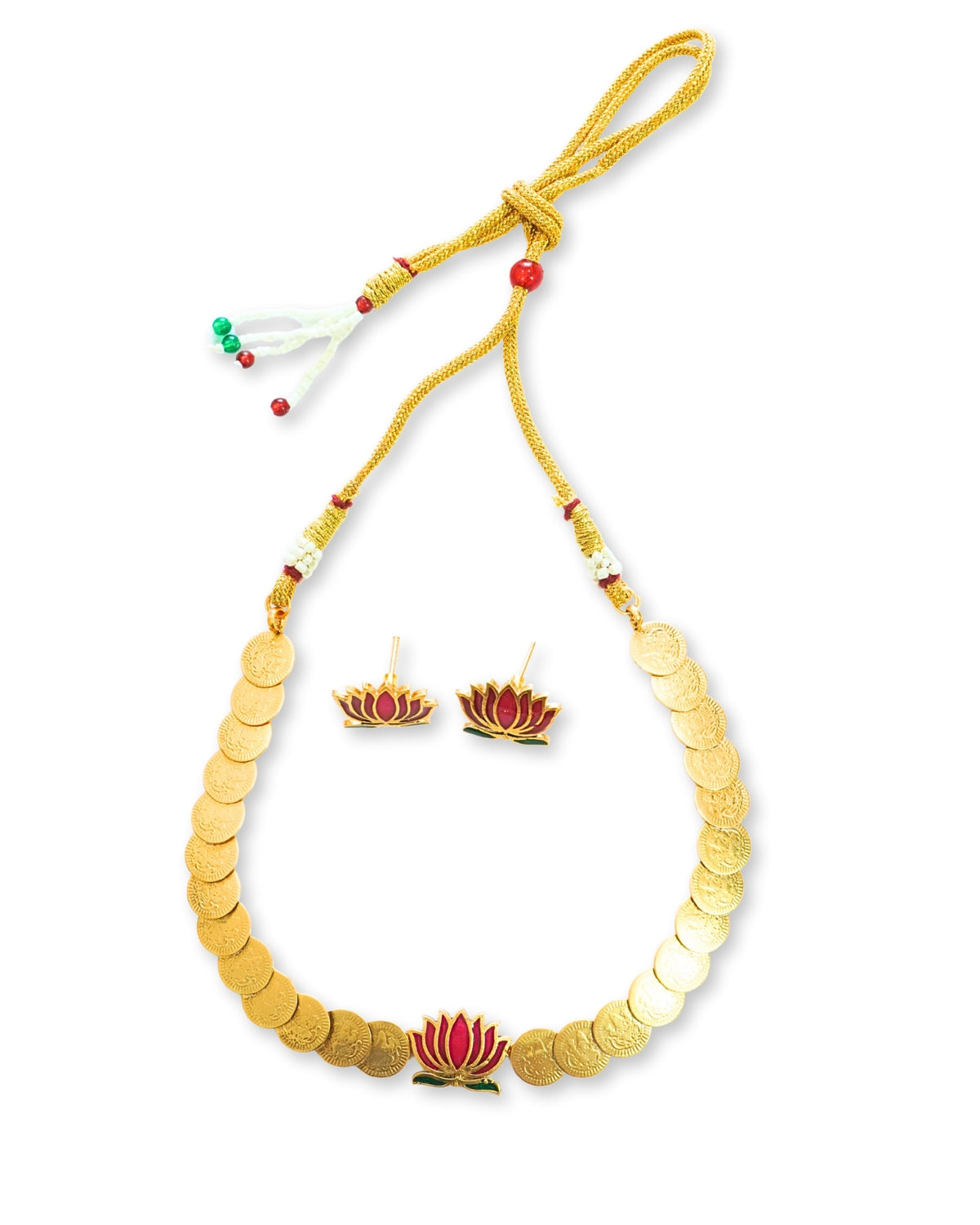 Laxmi Coin Pink Lotus Centerpiece Necklace Set