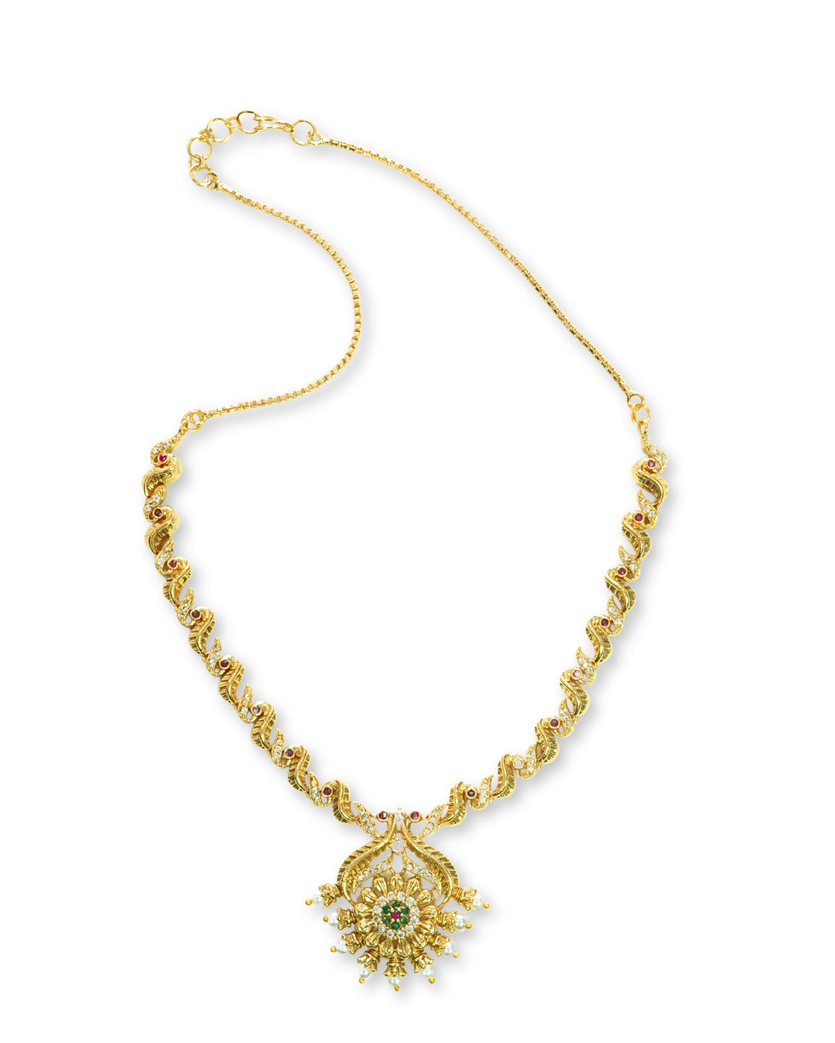 Leaf Pattern Gold plated AD Floral Necklace Set
