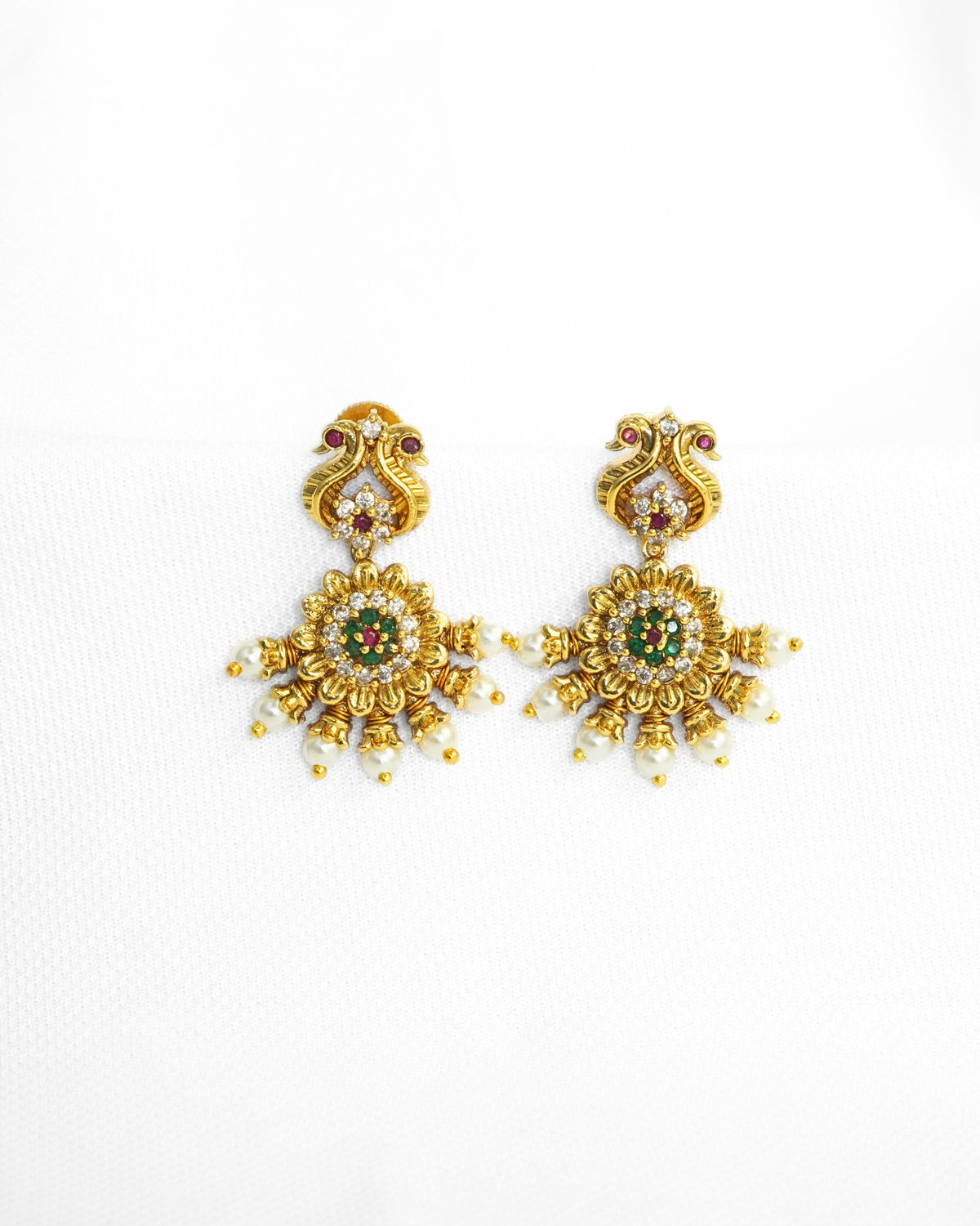 Leaf Pattern Gold plated AD Floral Necklace Set