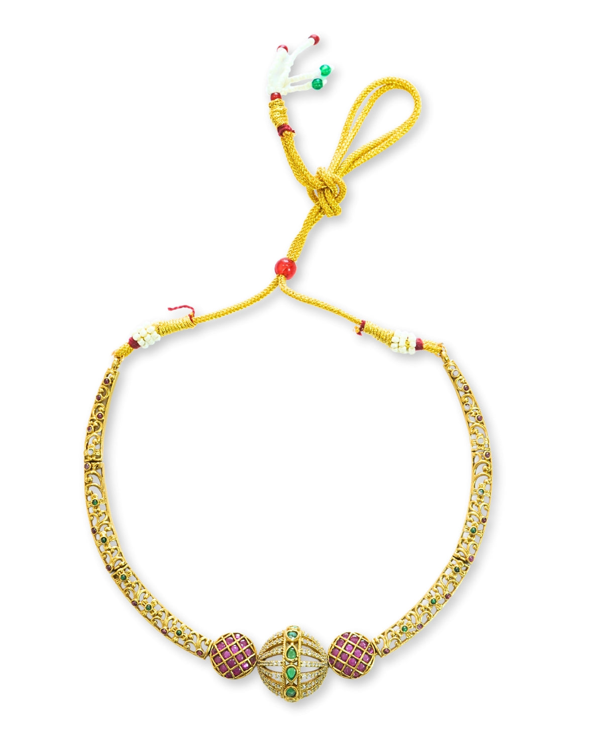 Gold-Plated Hasli Style Red & Green Stone Necklace Set