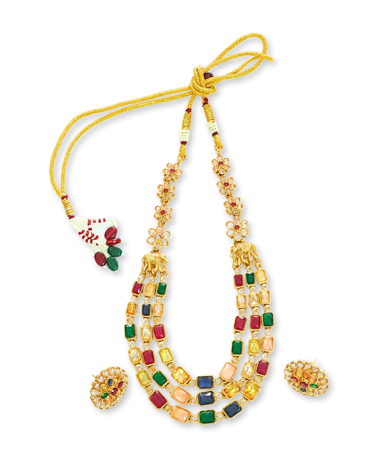 Multilayer Necklace with Multicolour Crystal Studded Earrings