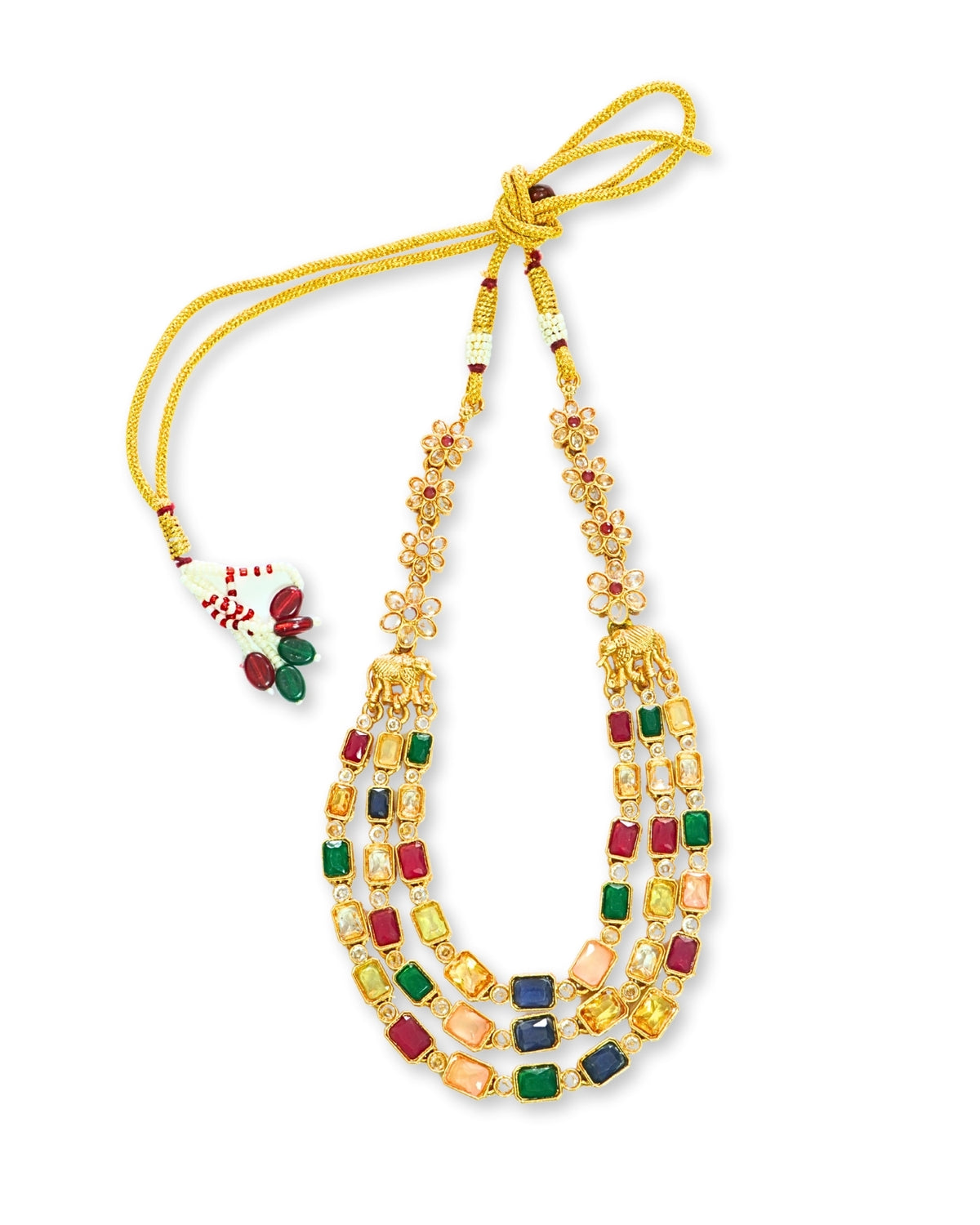 Multilayer Necklace with Multicolour Crystal Studded Earrings
