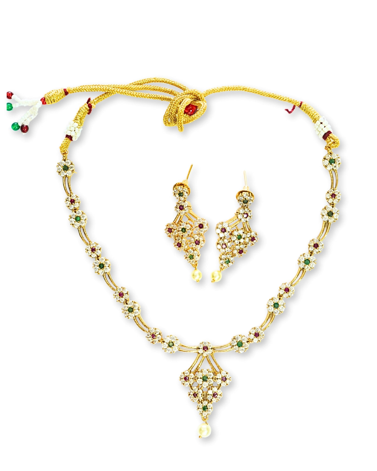 22K Gold-Plated AD & Multicolour Stone Necklace Set