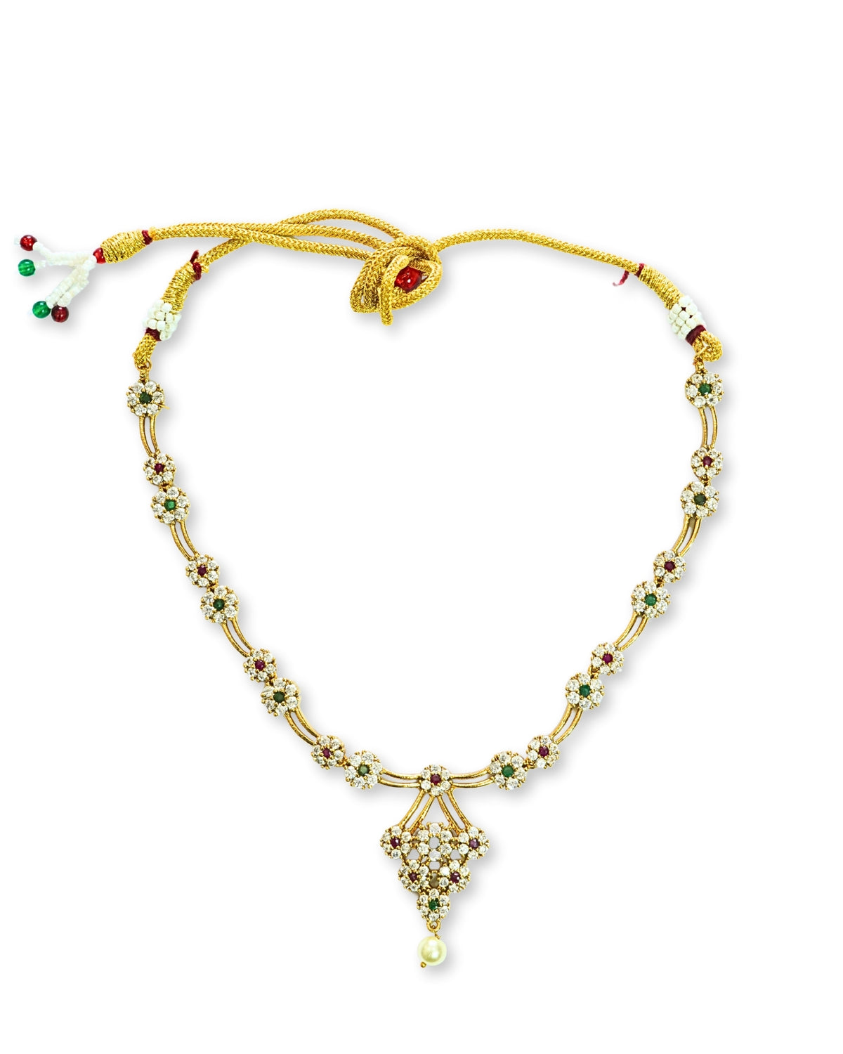 22K Gold-Plated AD & Multicolour Stone Necklace Set