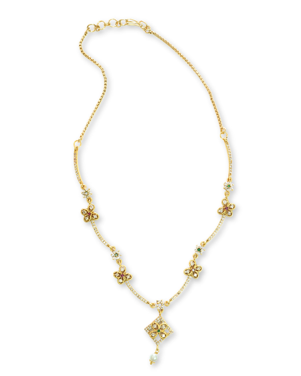 Diamond-Shaped Gold-Plated AD Studded Necklace Set
