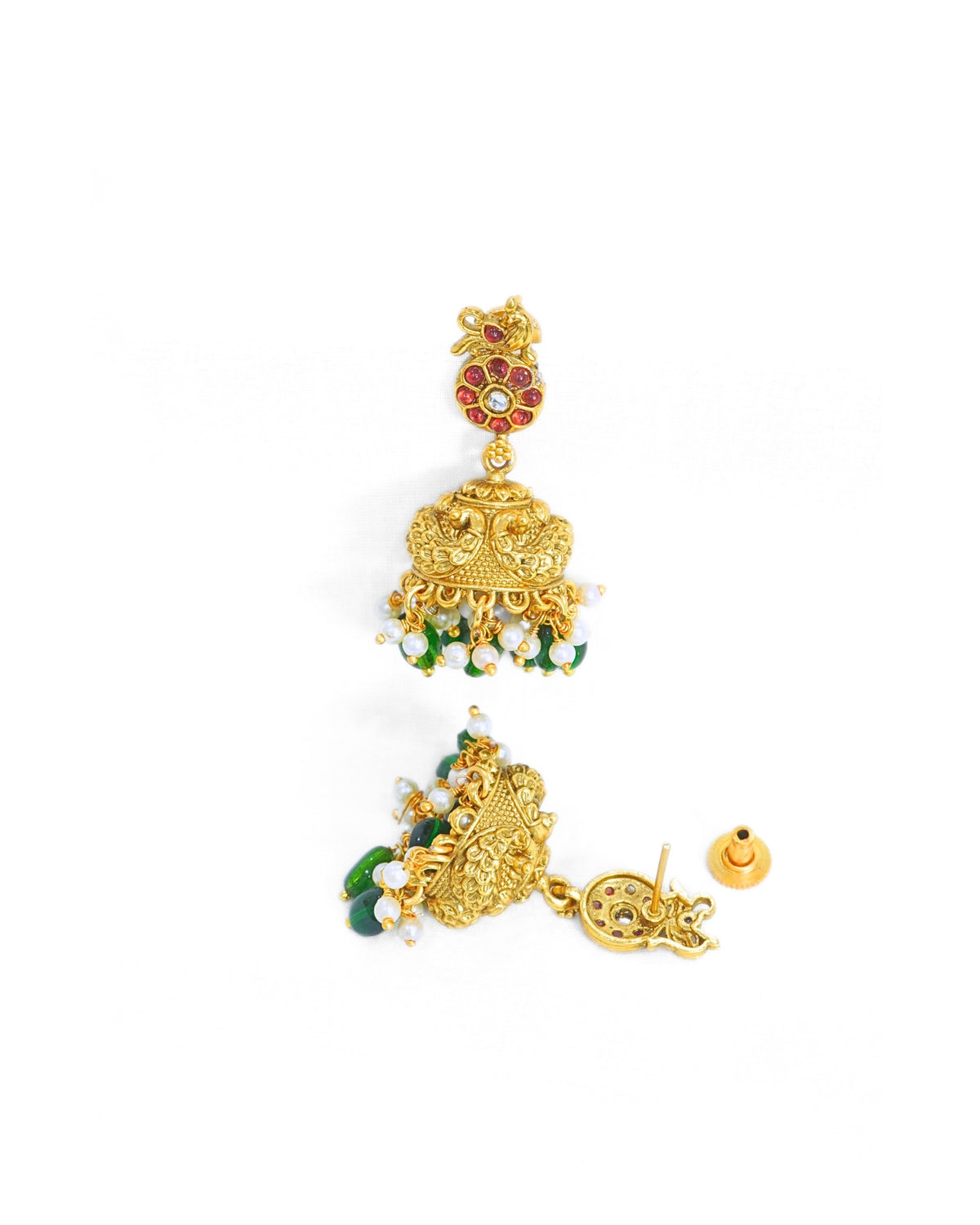 Gold-Plated Red & Green Beaded Stone Necklace Set
