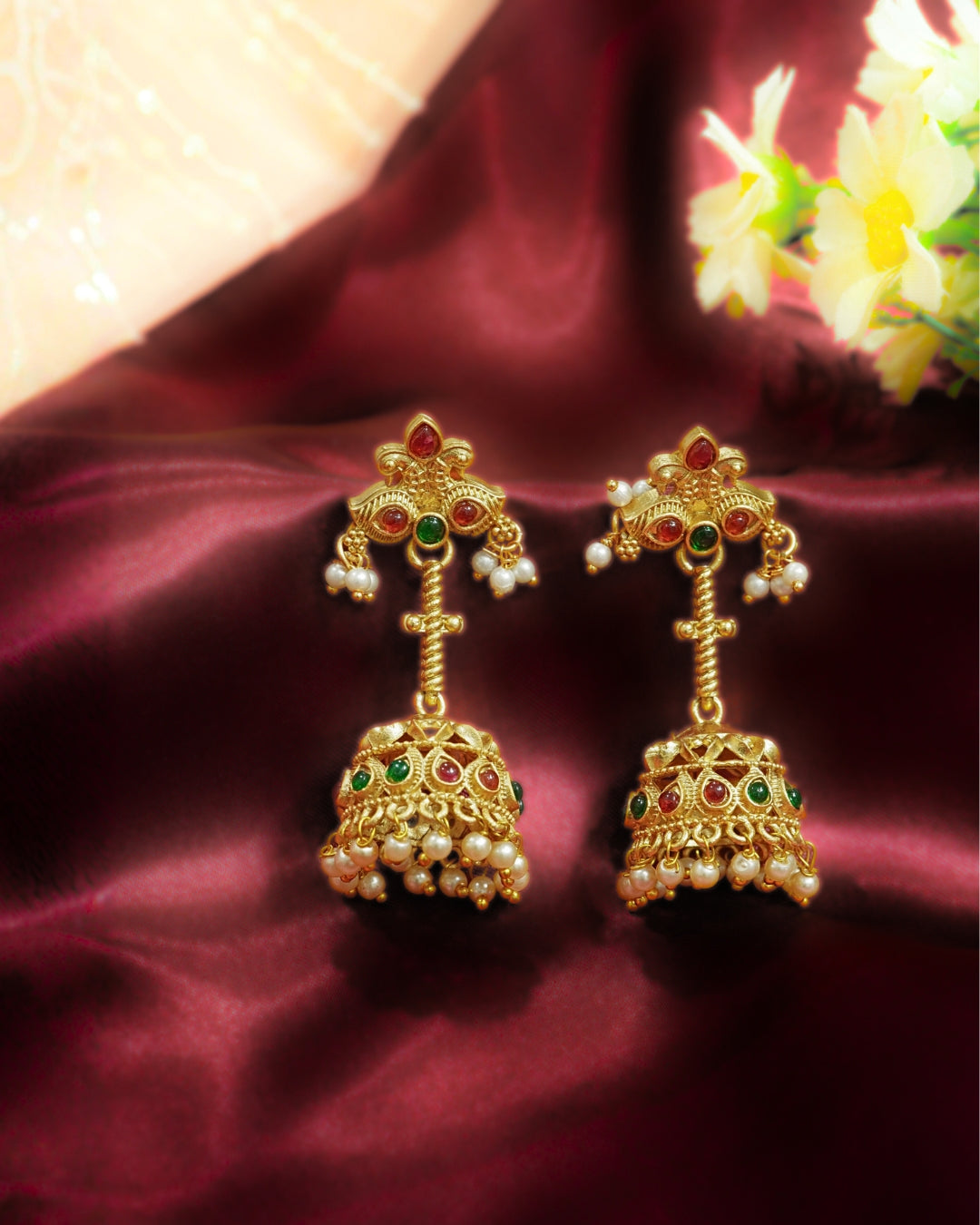 Long Gold-Toned Stick Jhumka with Artificial Stones