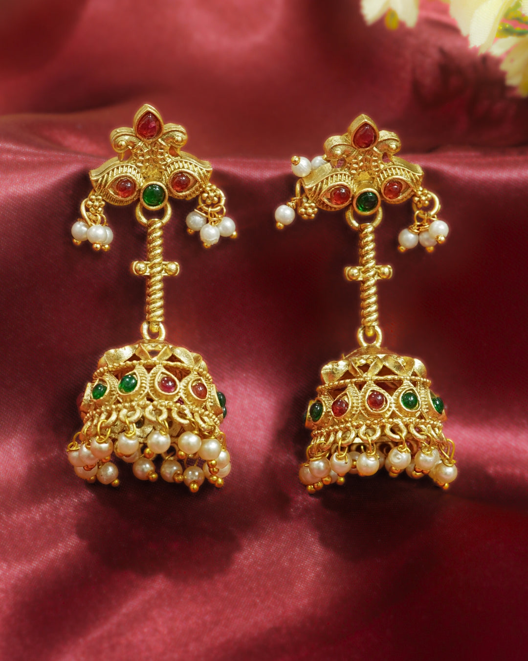 Long Gold-Toned Stick Jhumka with Artificial Stones