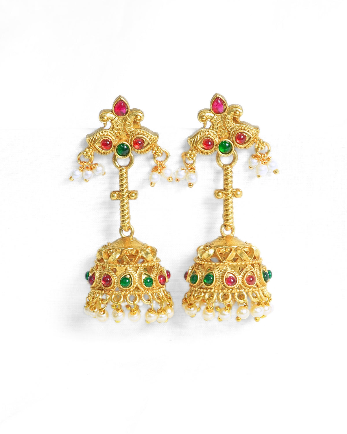 Long Gold-Toned Stick Jhumka with Artificial Stones