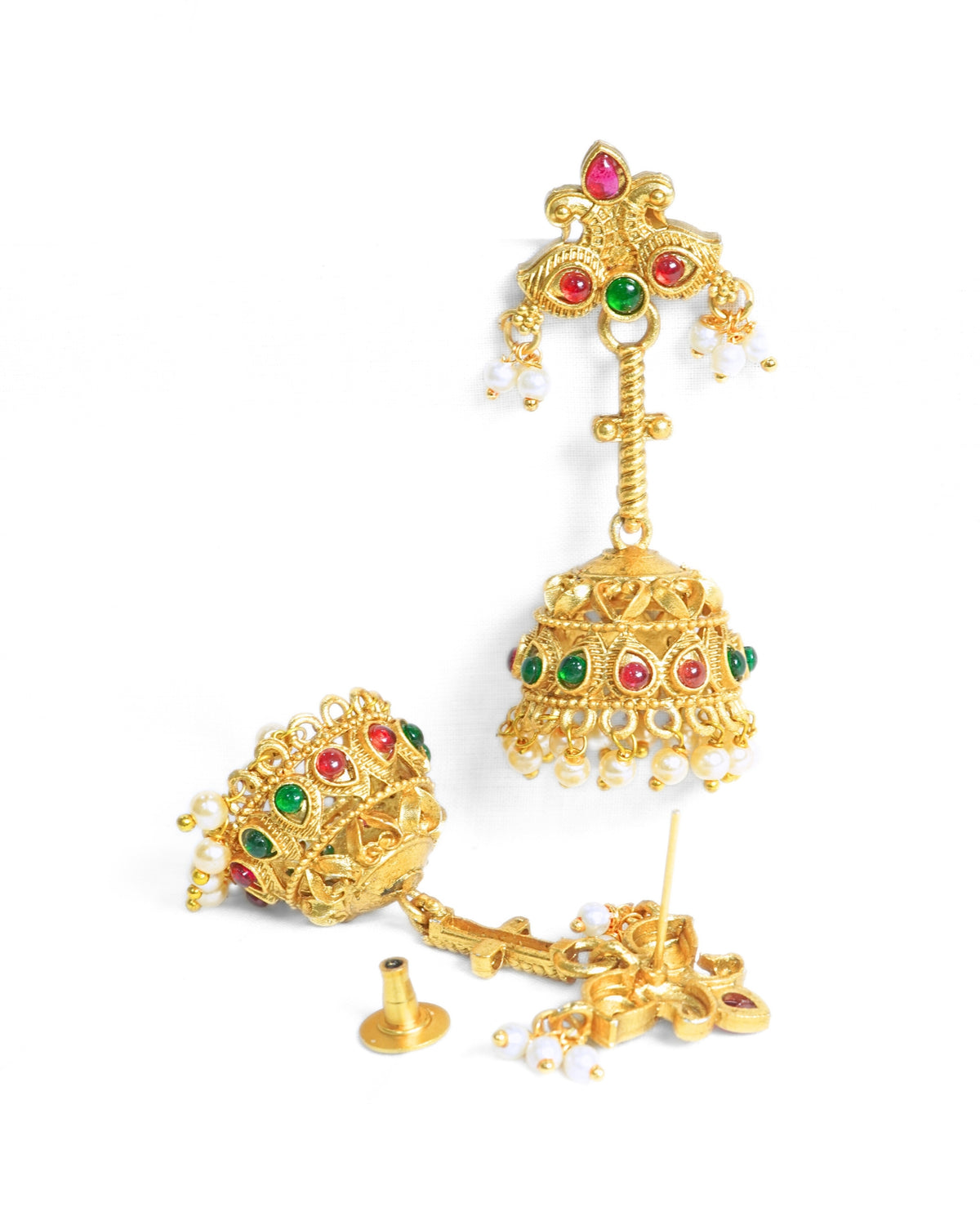 Long Gold-Toned Stick Jhumka with Artificial Stones