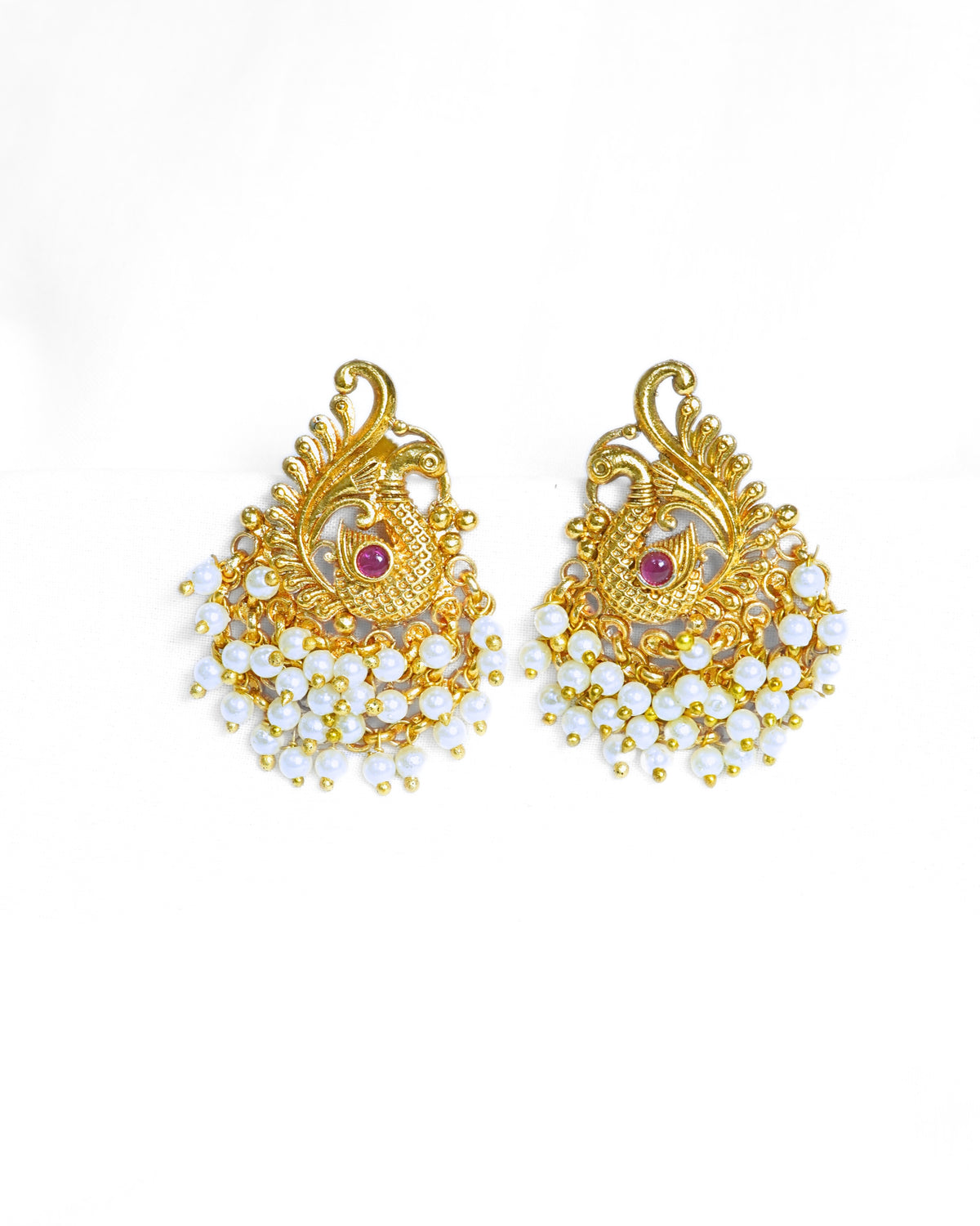 Gold-Plated Peacock Feather Design Stud Earrings