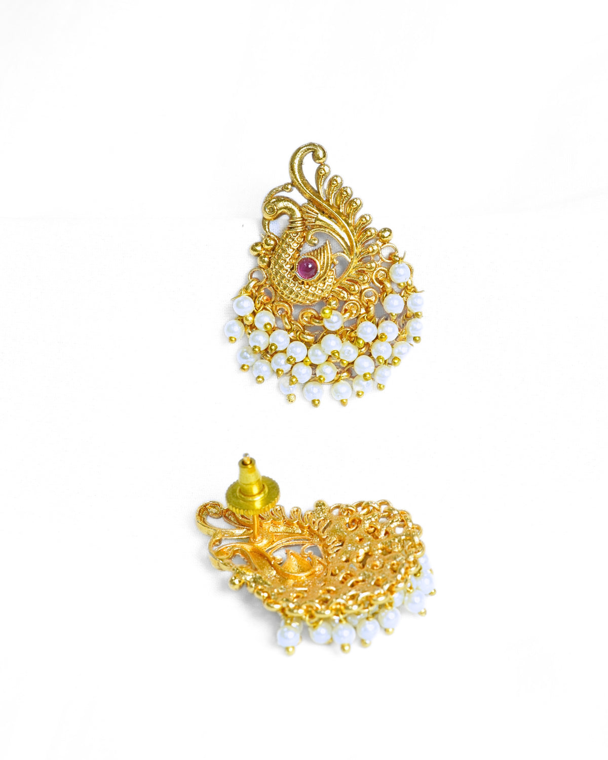Gold-Plated Peacock Feather Design Stud Earrings
