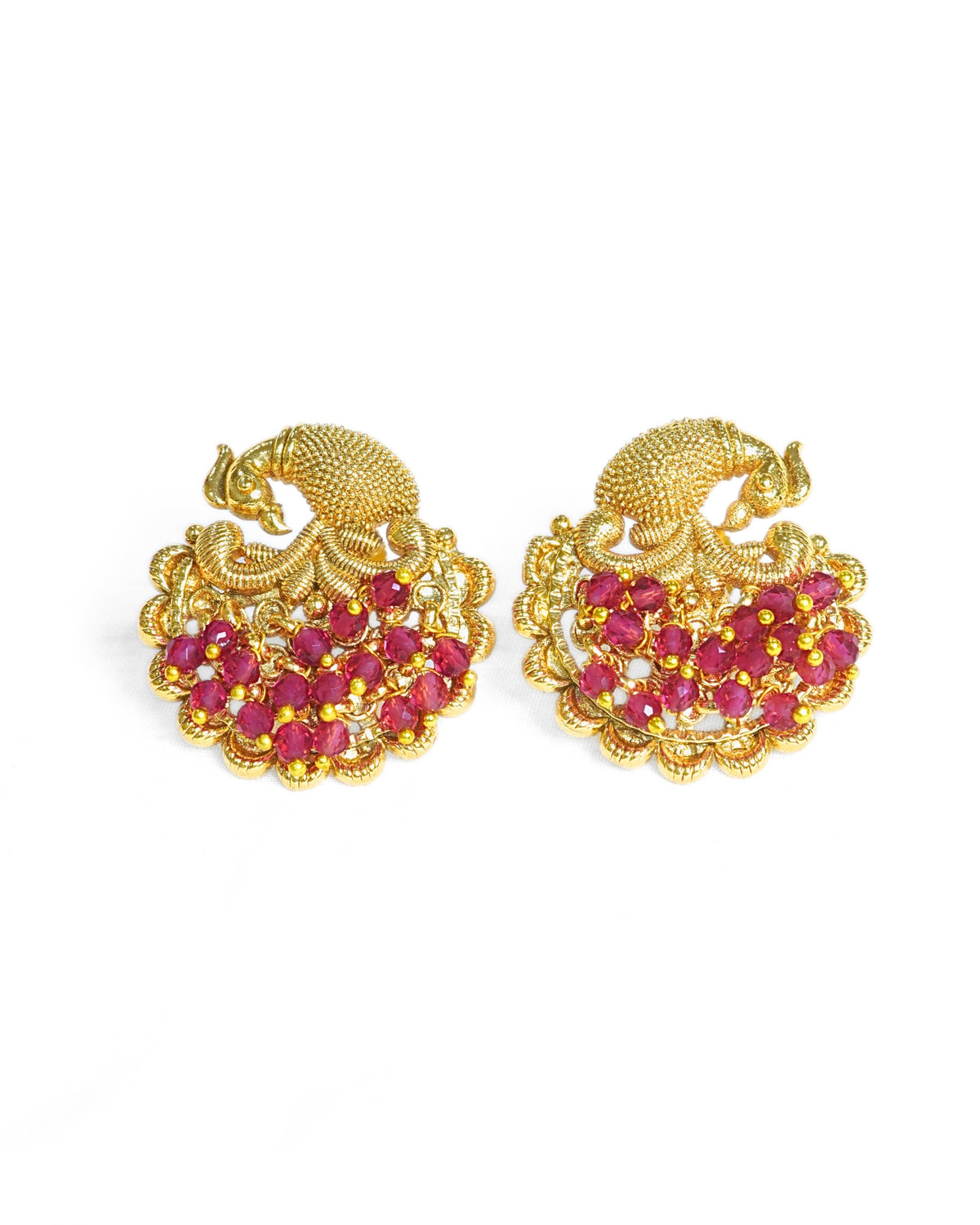 Gold-Plated Peacock Pink Beaded Earrings