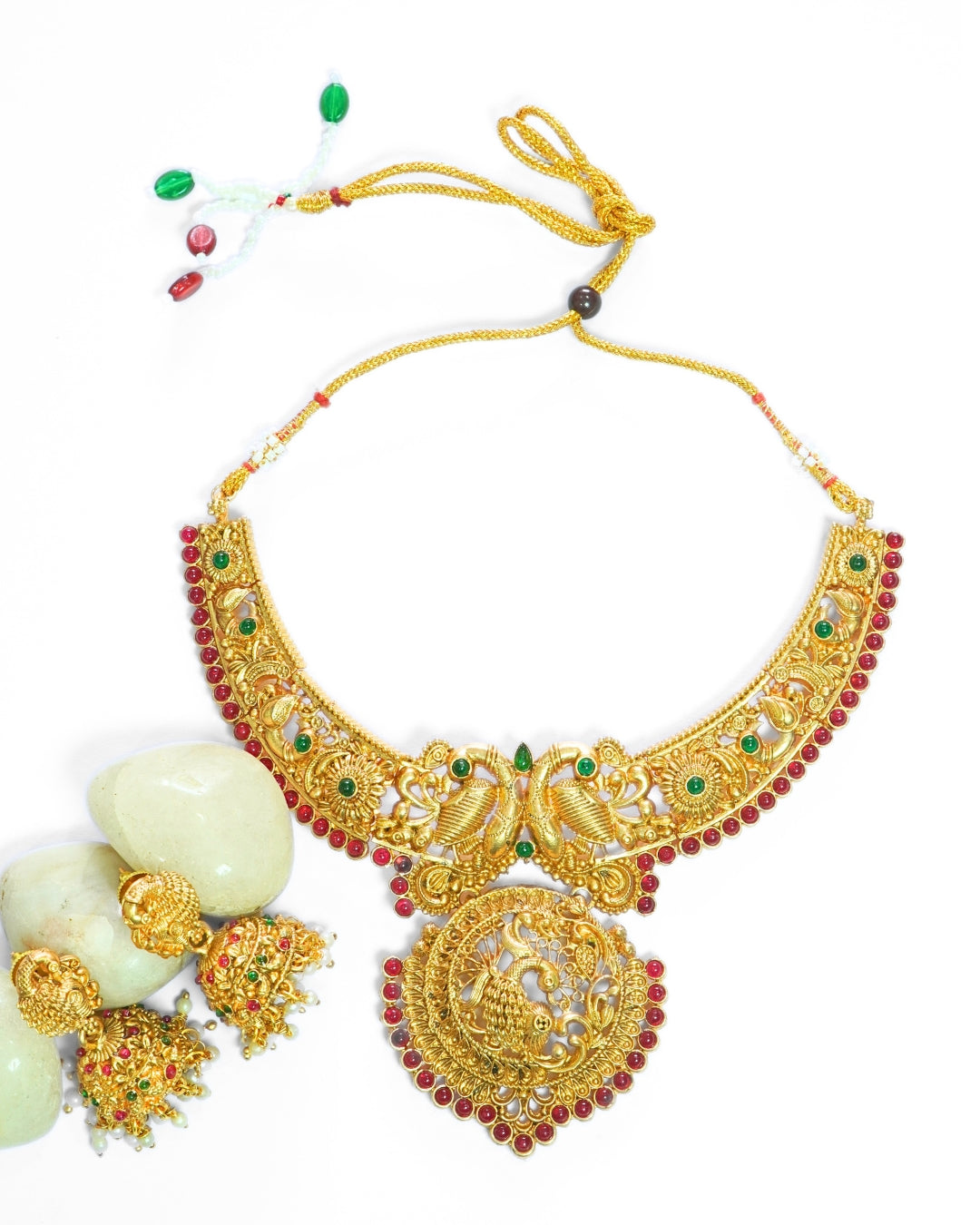 Gold-Plated Peacock Design Red Stone Necklace Set