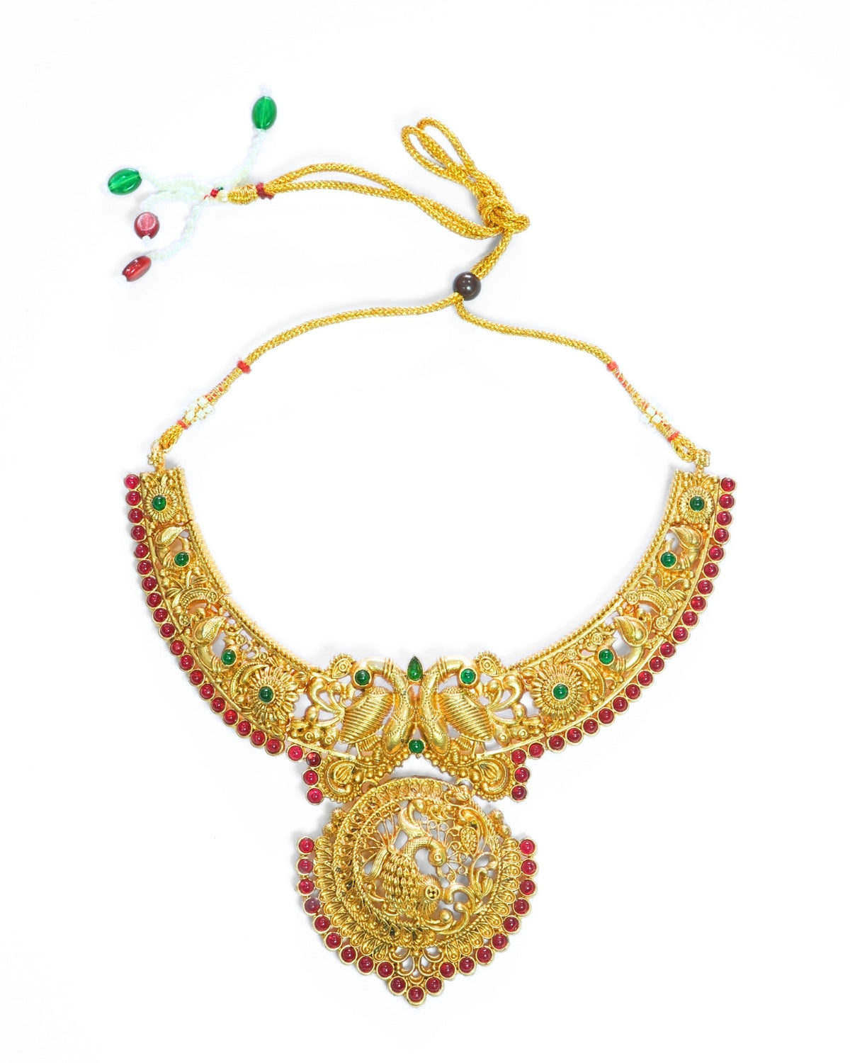 Gold-Plated Peacock Design Red Stone Necklace Set