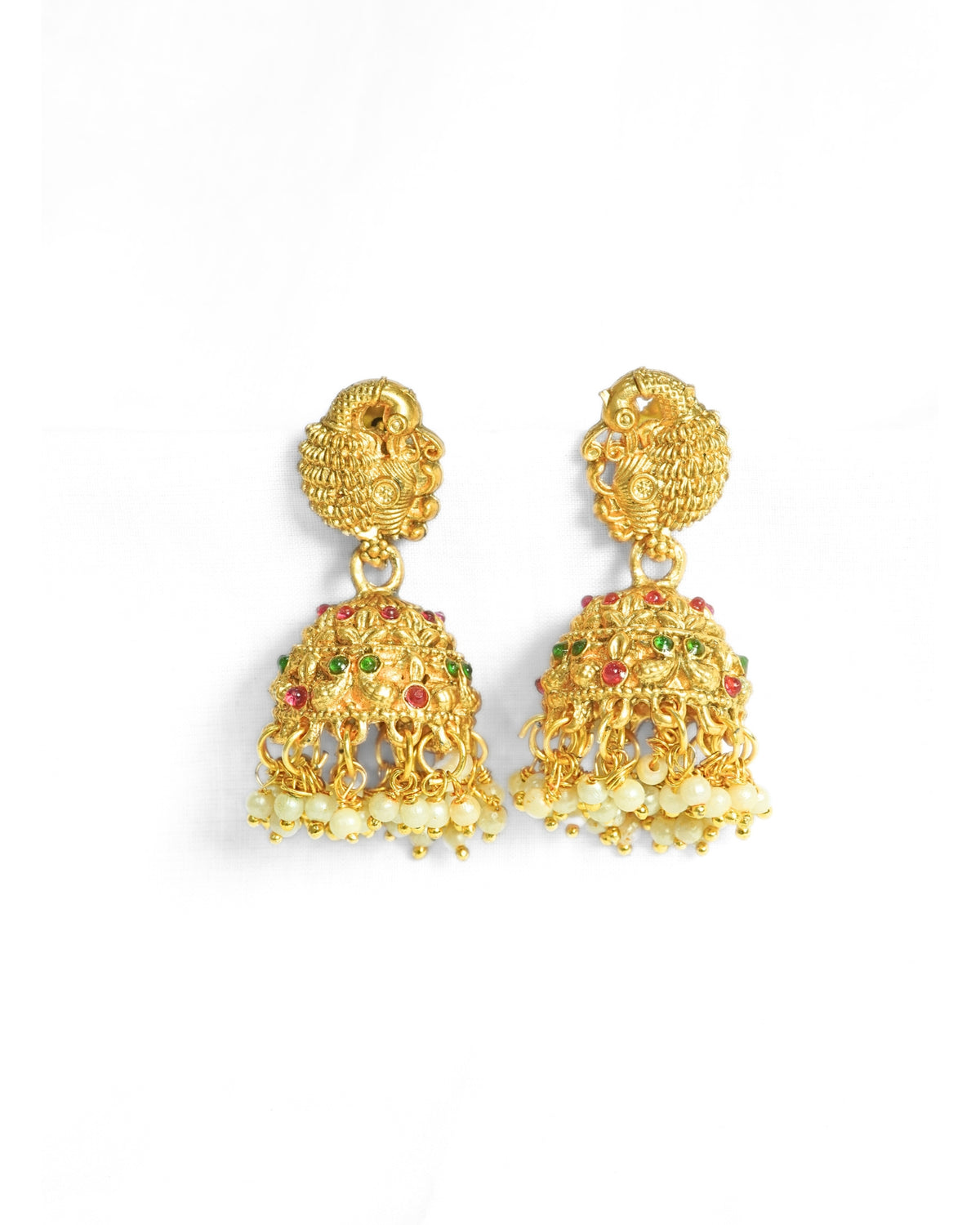 Gold-Plated Peacock Design Red Stone Necklace Set