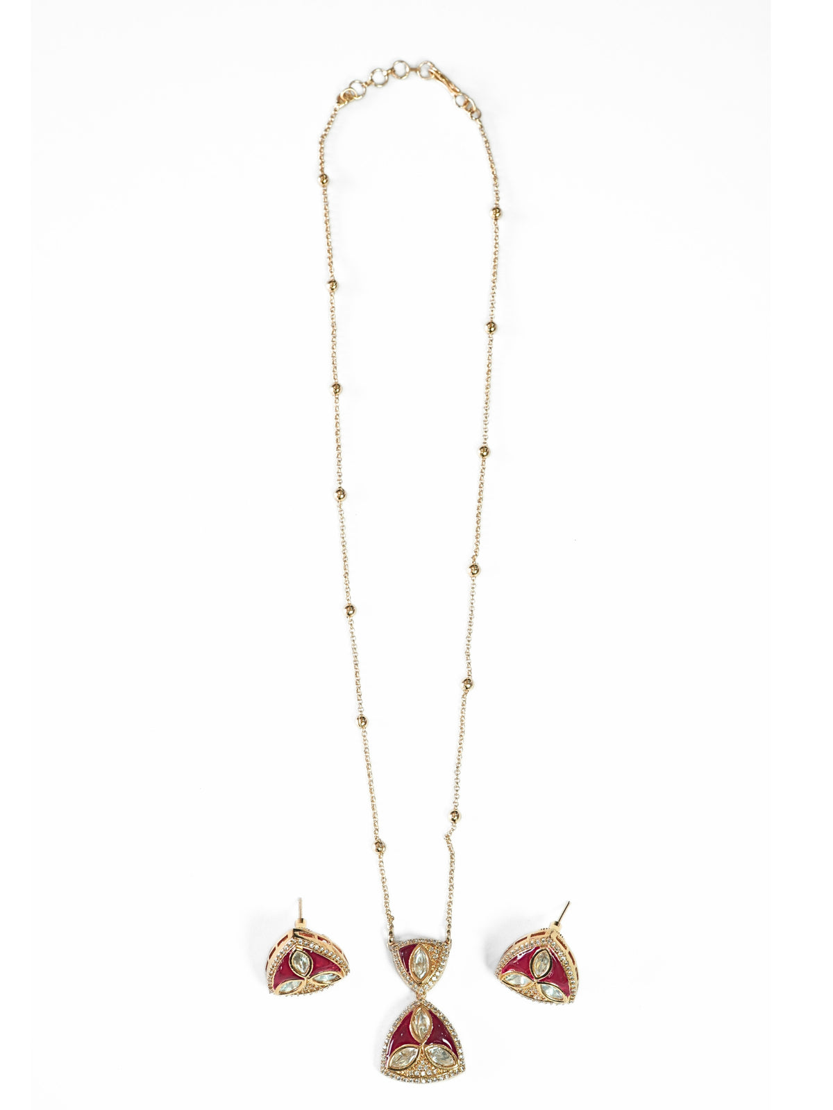 Red Kundan Hourglass Pendant Necklace Set