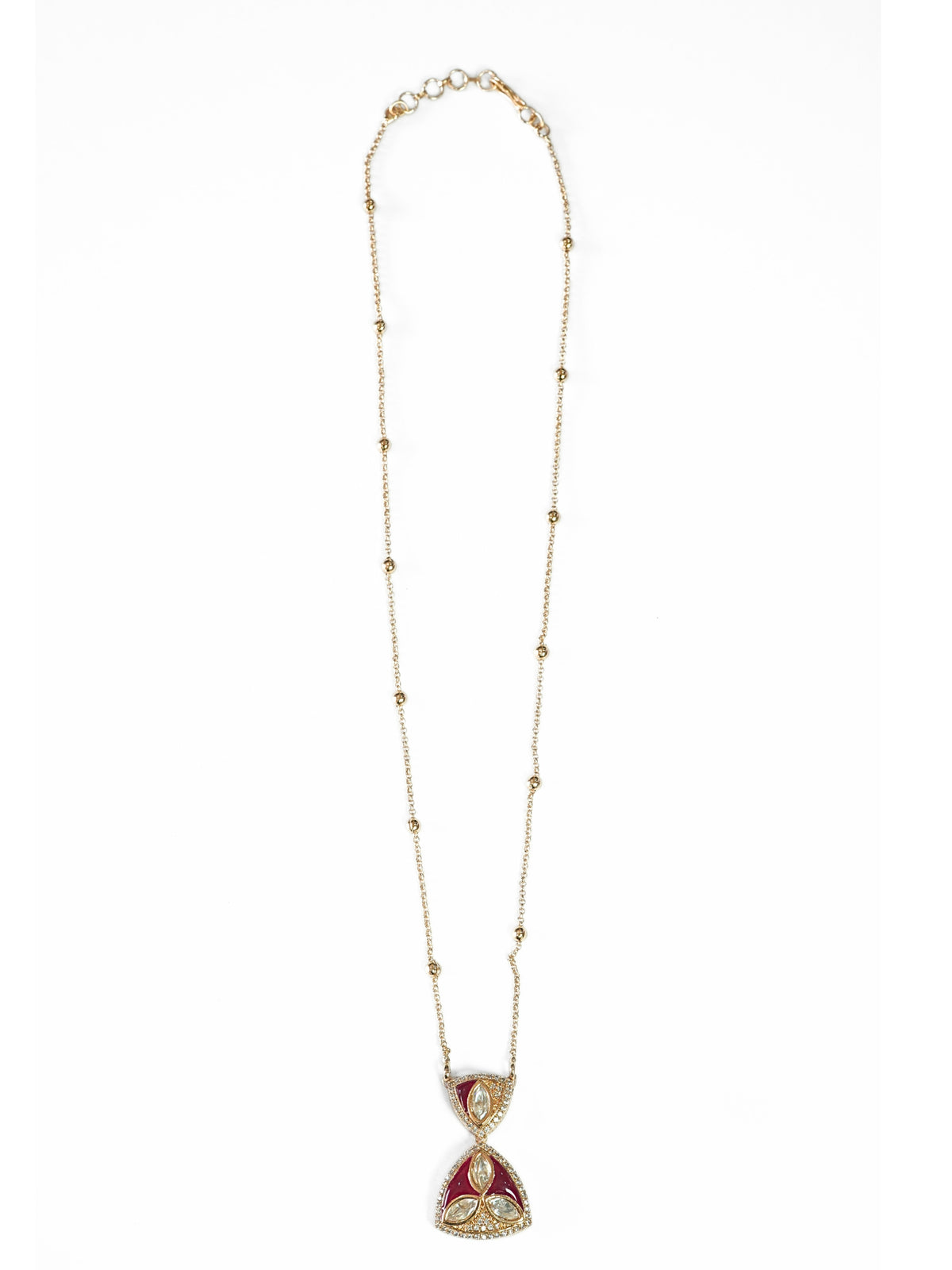 Red Kundan Hourglass Pendant Necklace Set