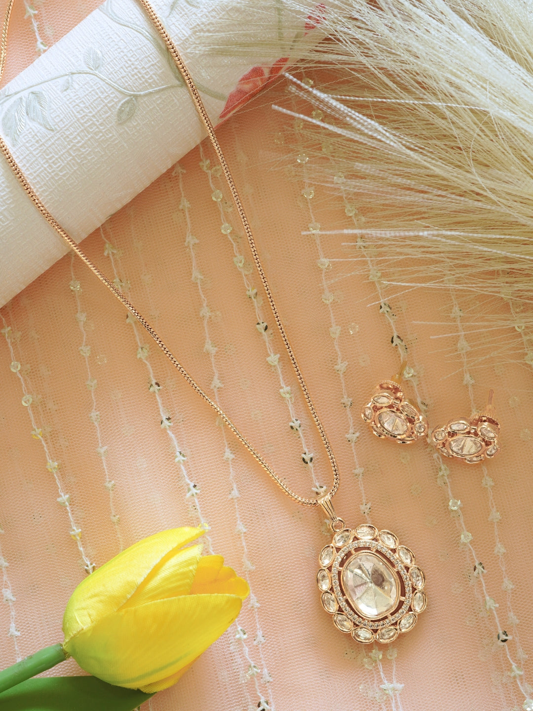 American Diamond & Oval Kundan Pendant Necklace Set