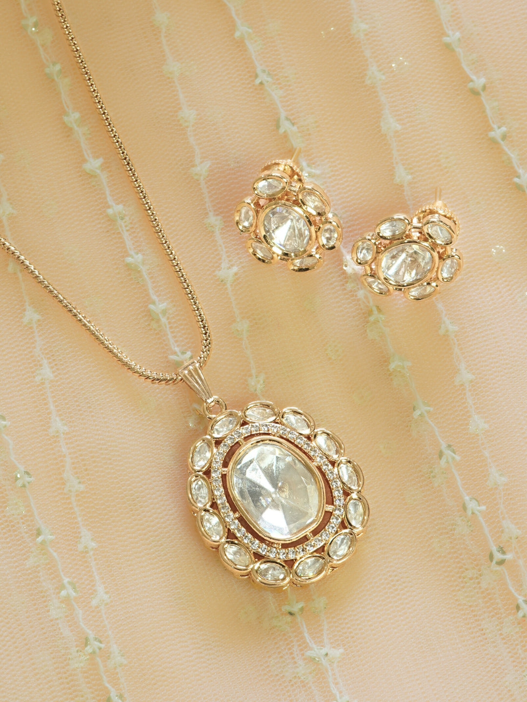 American Diamond & Oval Kundan Pendant Necklace Set