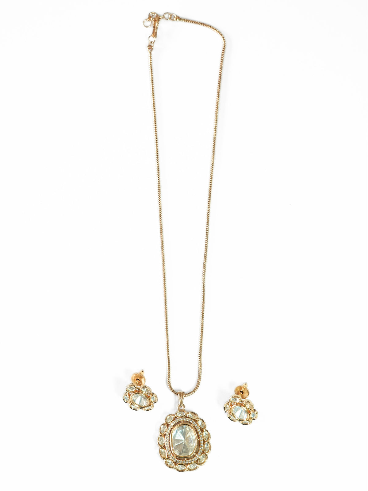 American Diamond & Oval Kundan Pendant Necklace Set