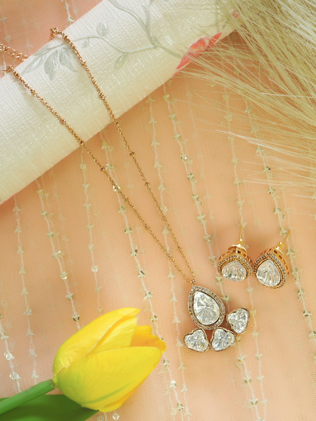 Gold-Plated Kundan Pear-Shaped Pendant Necklace Set