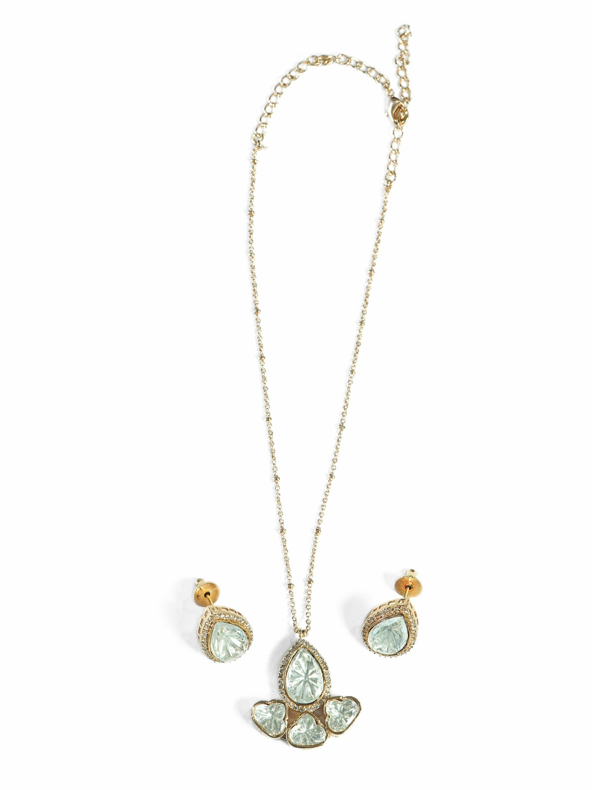 Gold-Plated Kundan Pear-Shaped Pendant Necklace Set