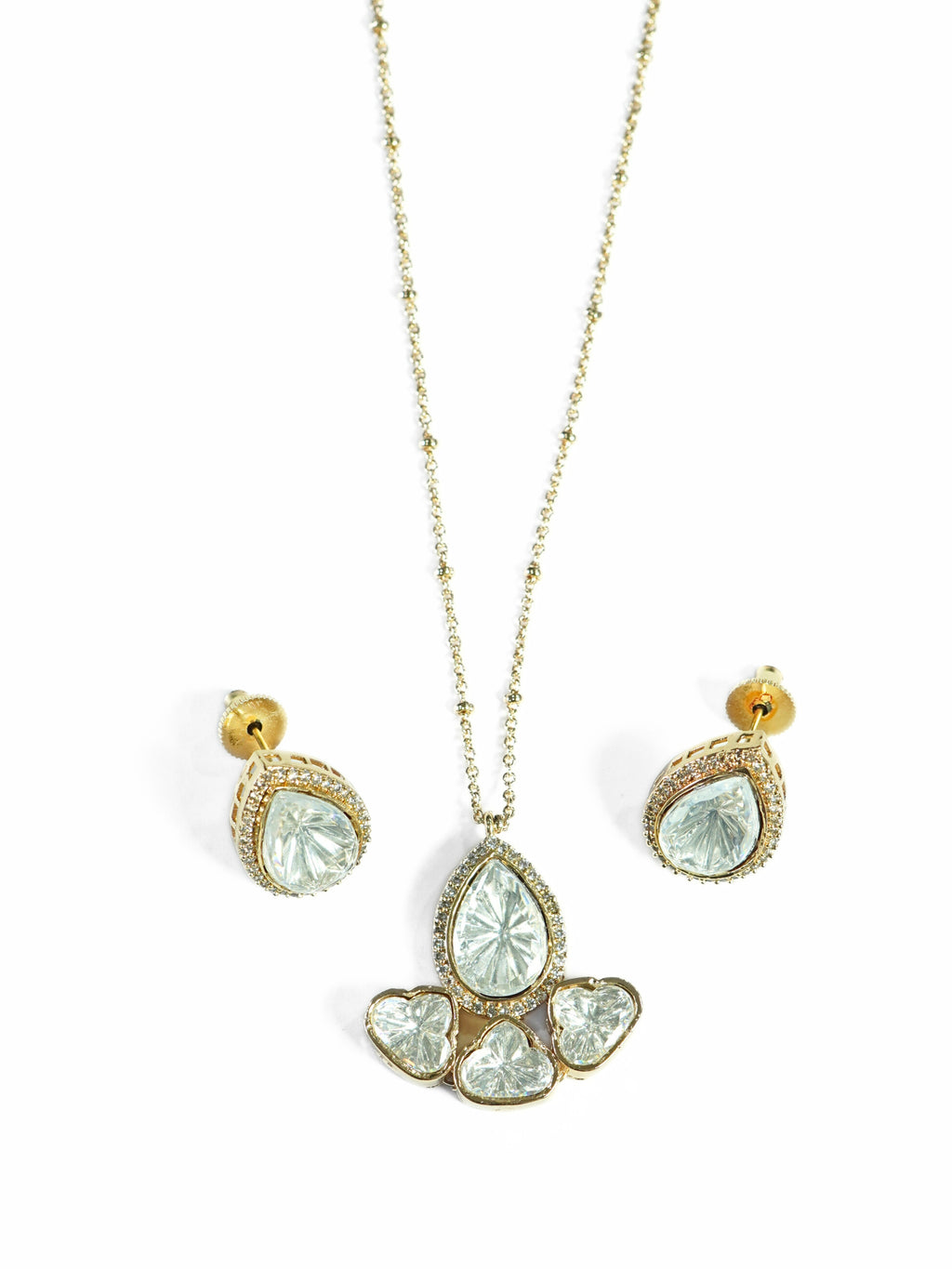 Gold-Plated Kundan Pear-Shaped Pendant Necklace Set