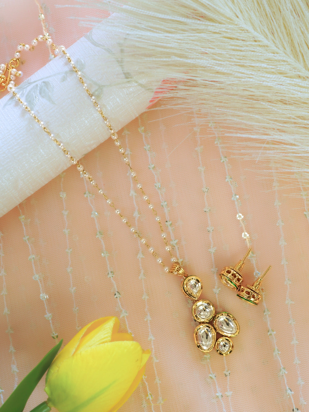 Pearl Beaded Kundan Pendant Necklace Set