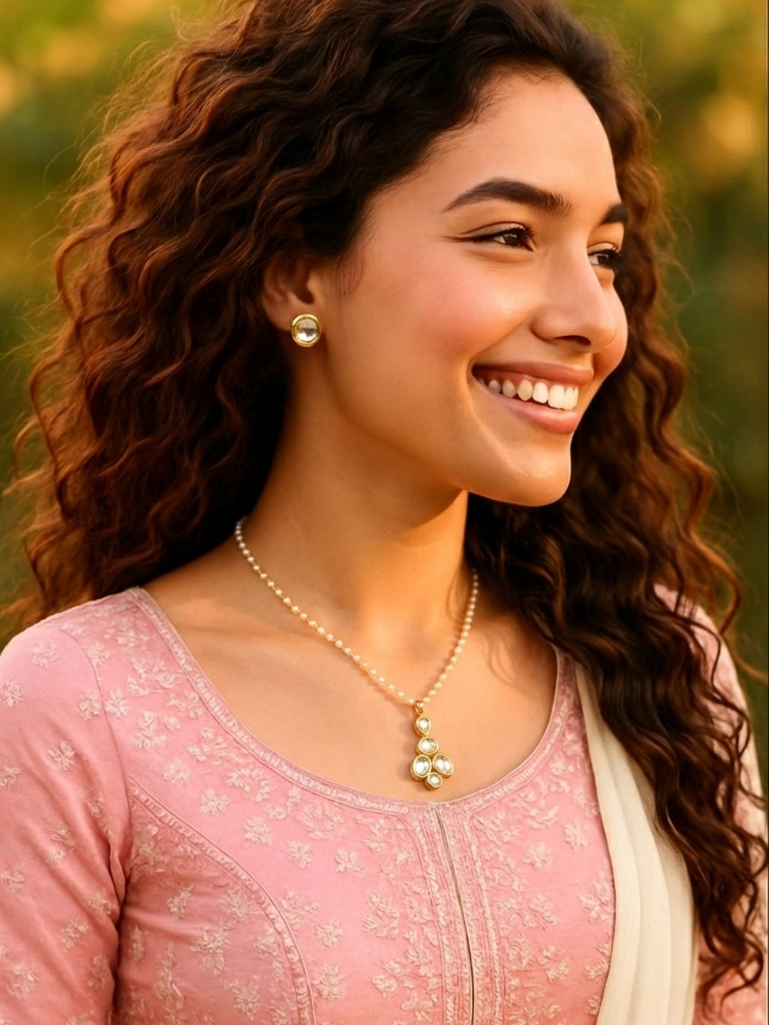 Pearl Beaded Kundan Pendant Necklace Set