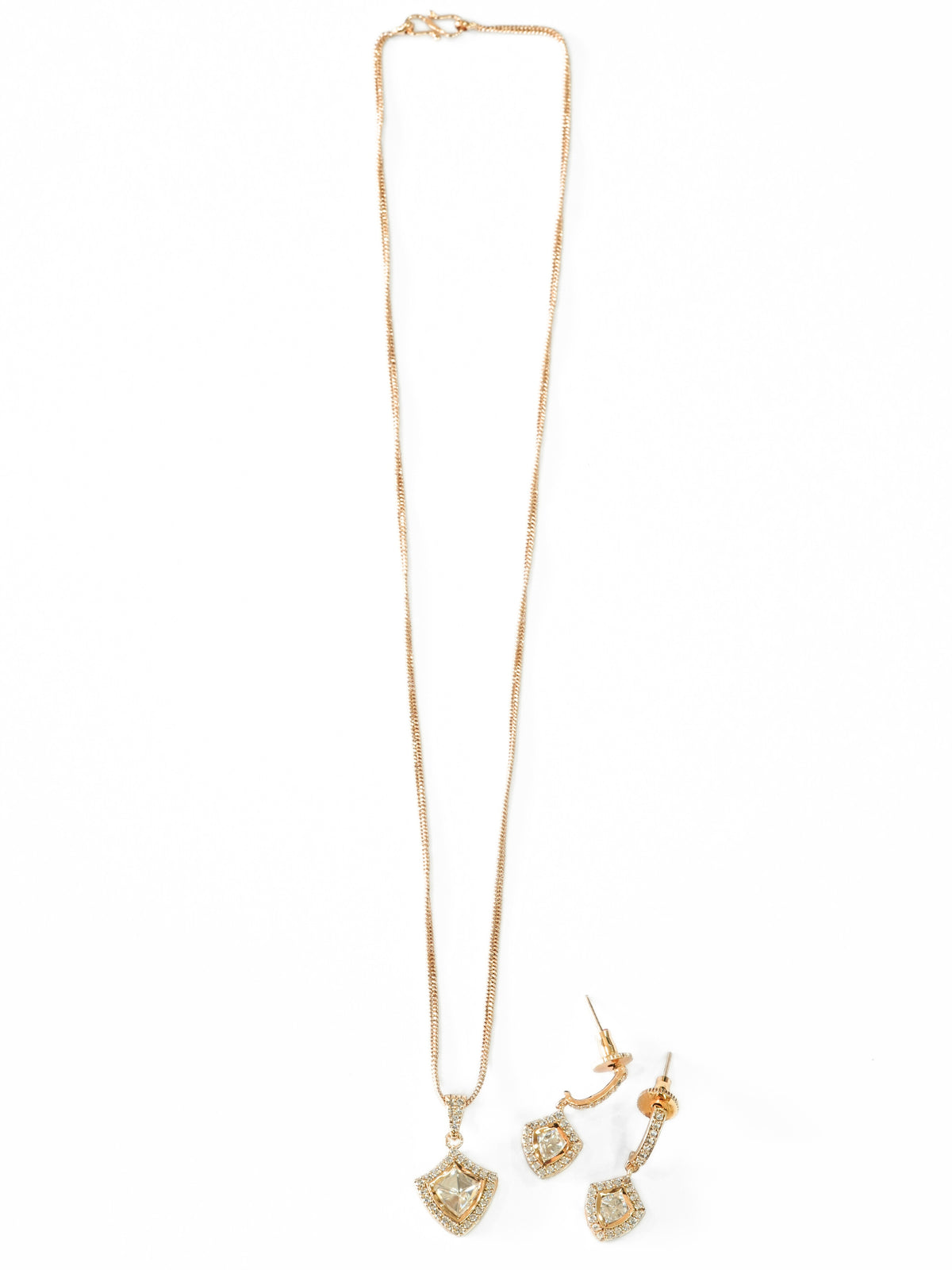 Gold-Plated AD Kundan Pendant Necklace with Drop Earrings