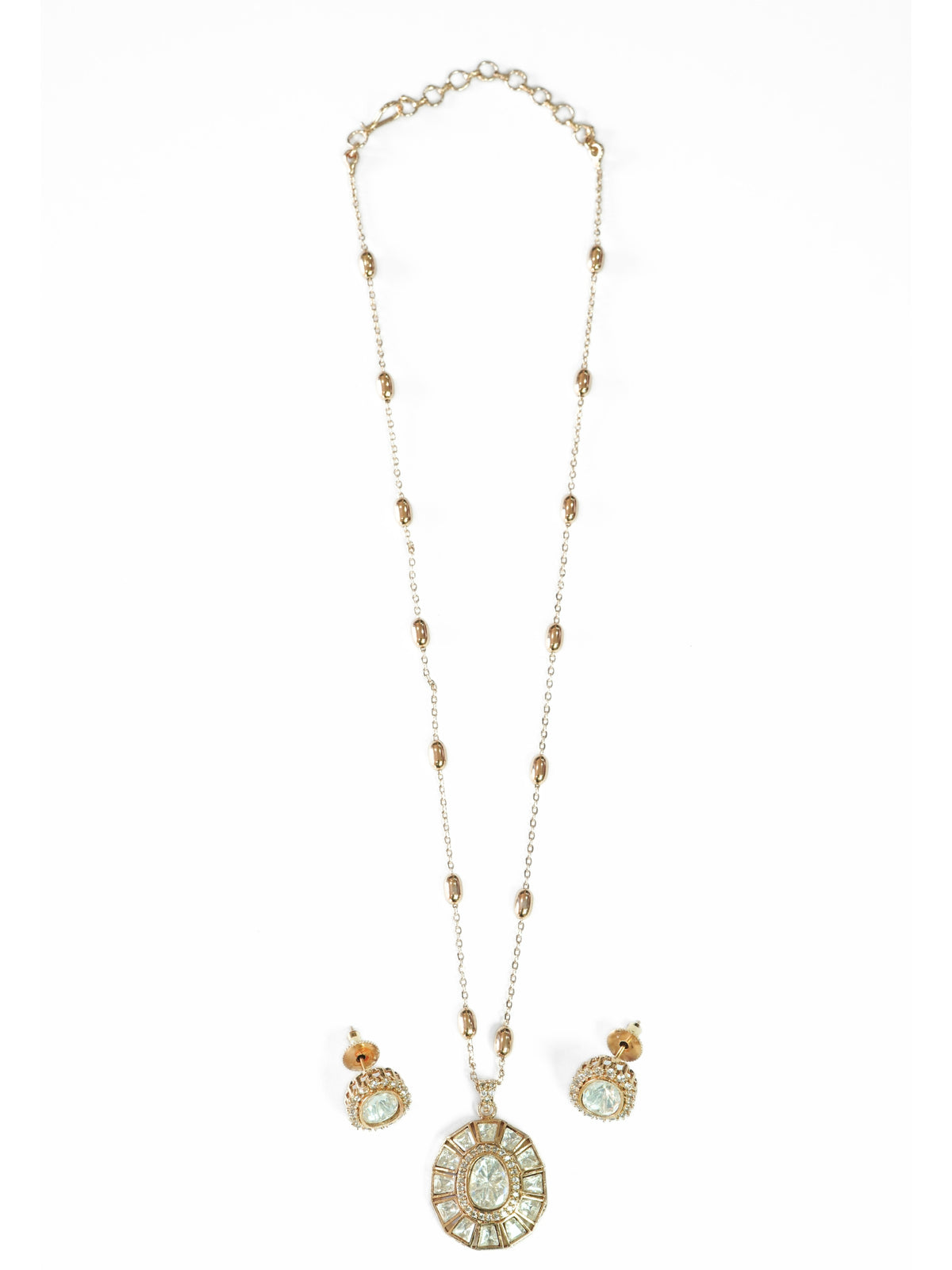 Oval Kundan Pendant AD Studded Necklace Set