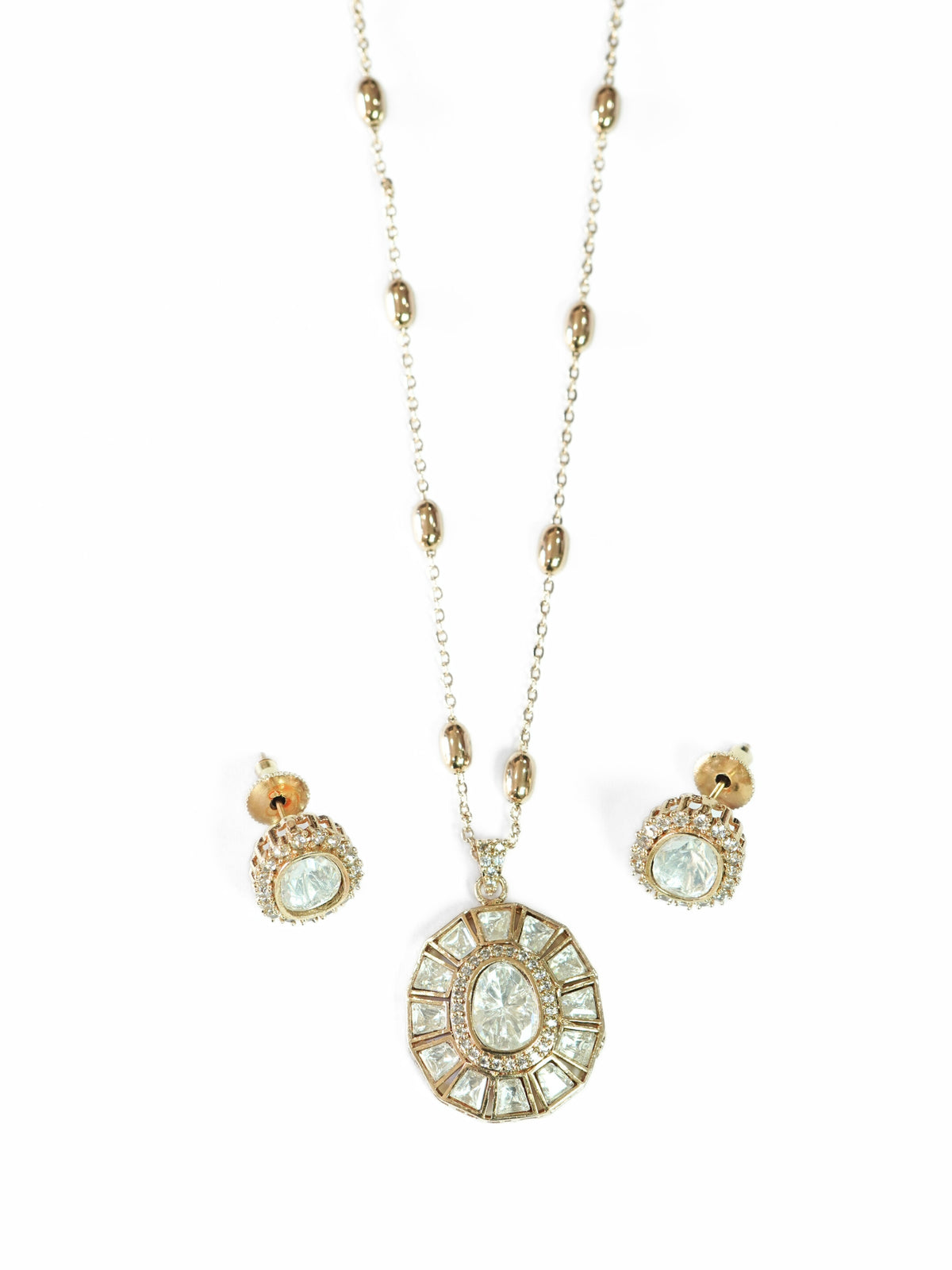 Oval Kundan Pendant AD Studded Necklace Set