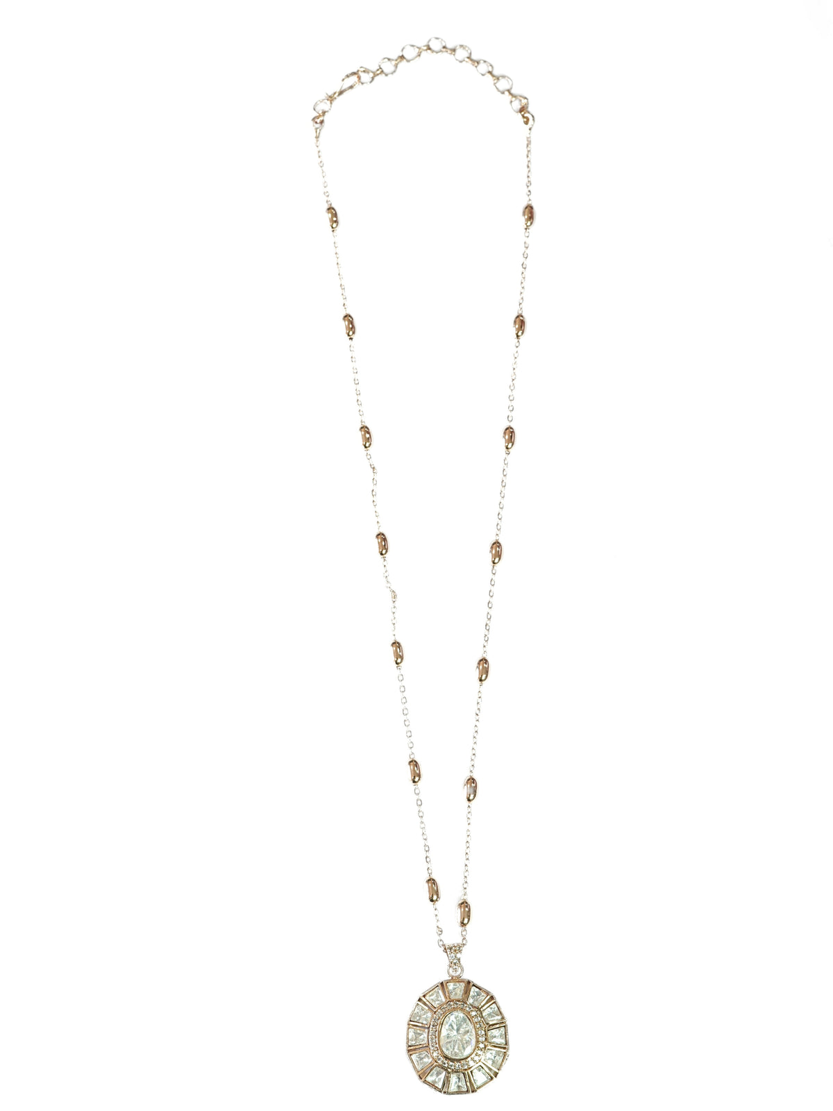 Oval Kundan Pendant AD Studded Necklace Set